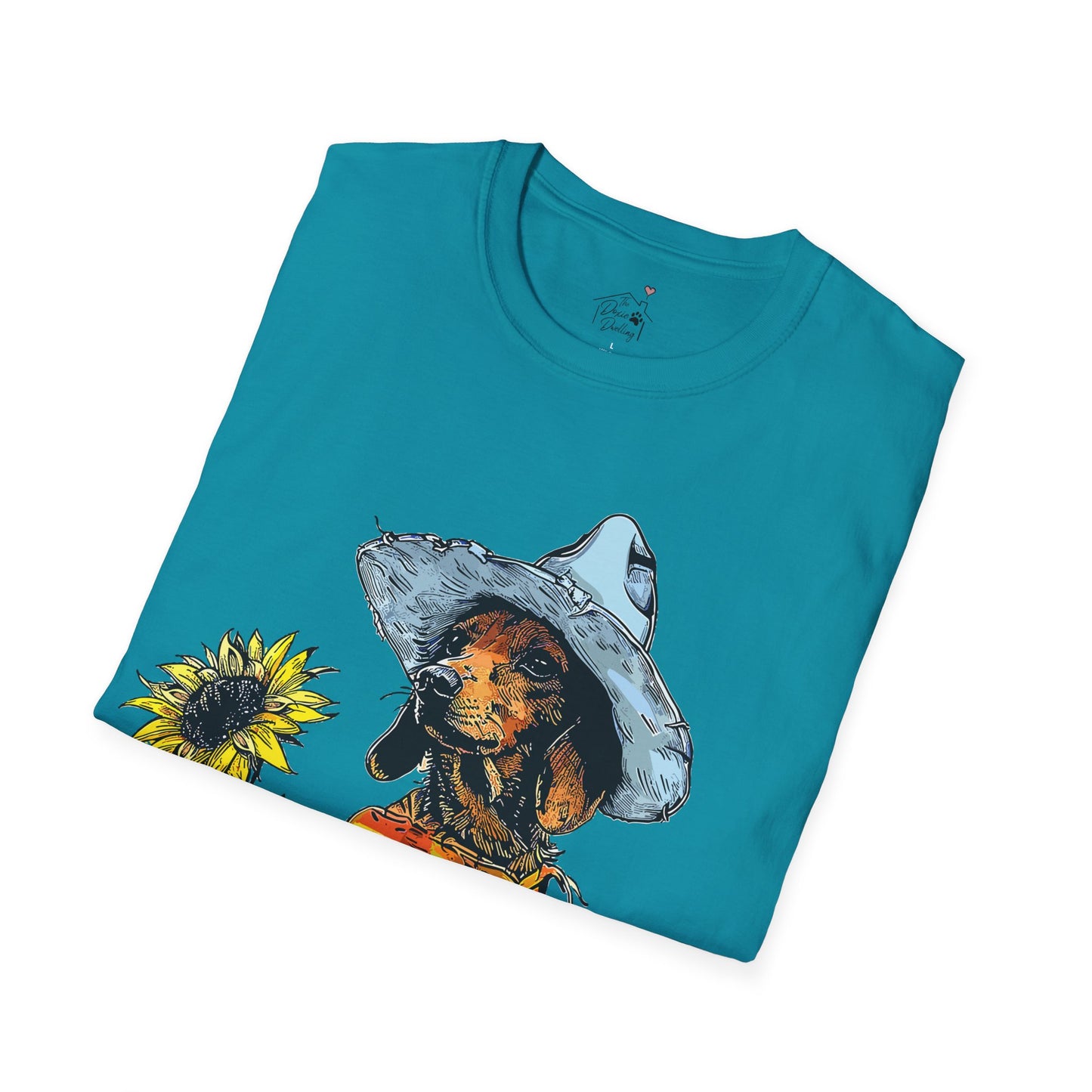 "Sunflowers" Tan Smooth-Haired Dachshund Unisex Softstyle T-Shirt