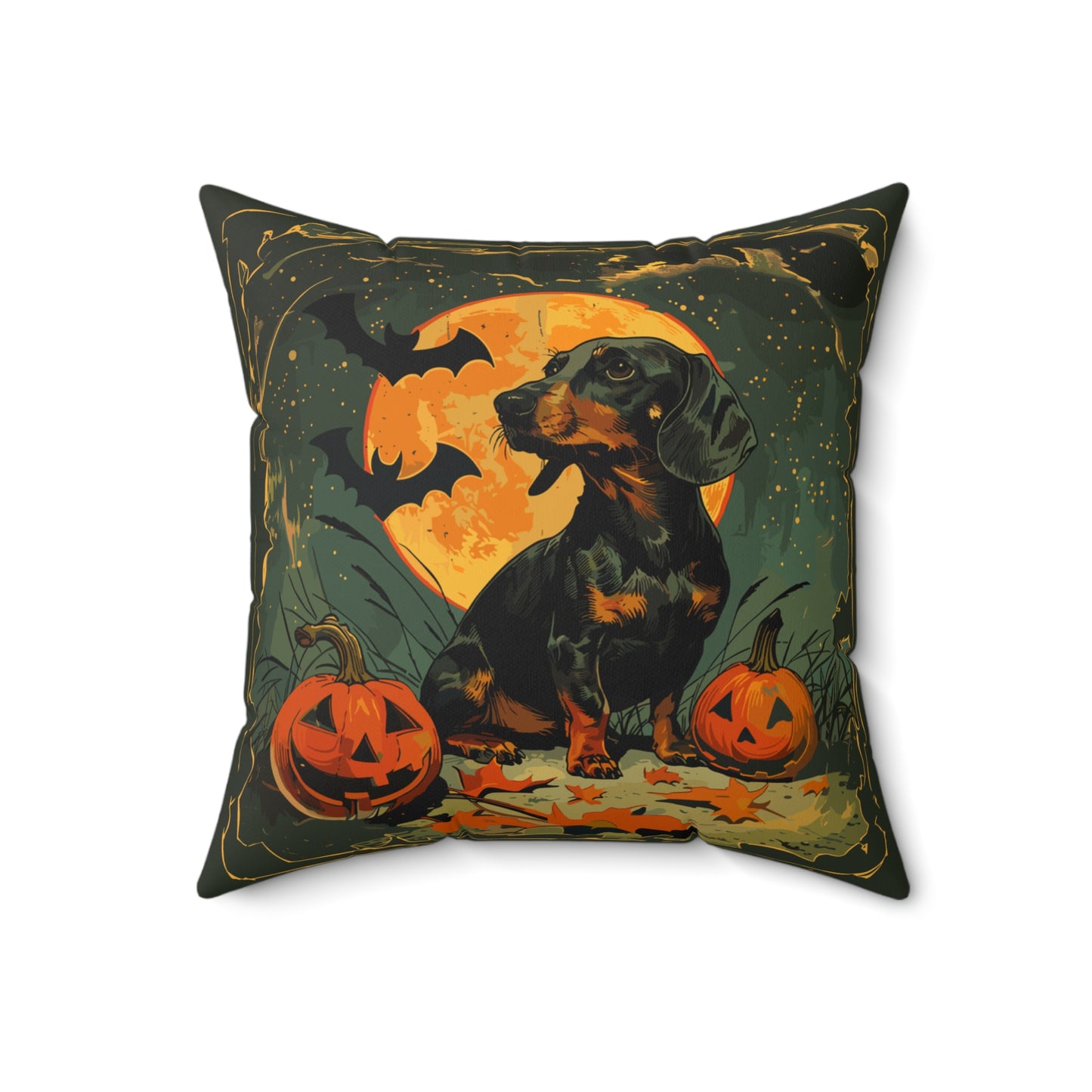 #8 Halloween Inspired Black & Tan Smooth-Haired Dachshund Throw Pillow