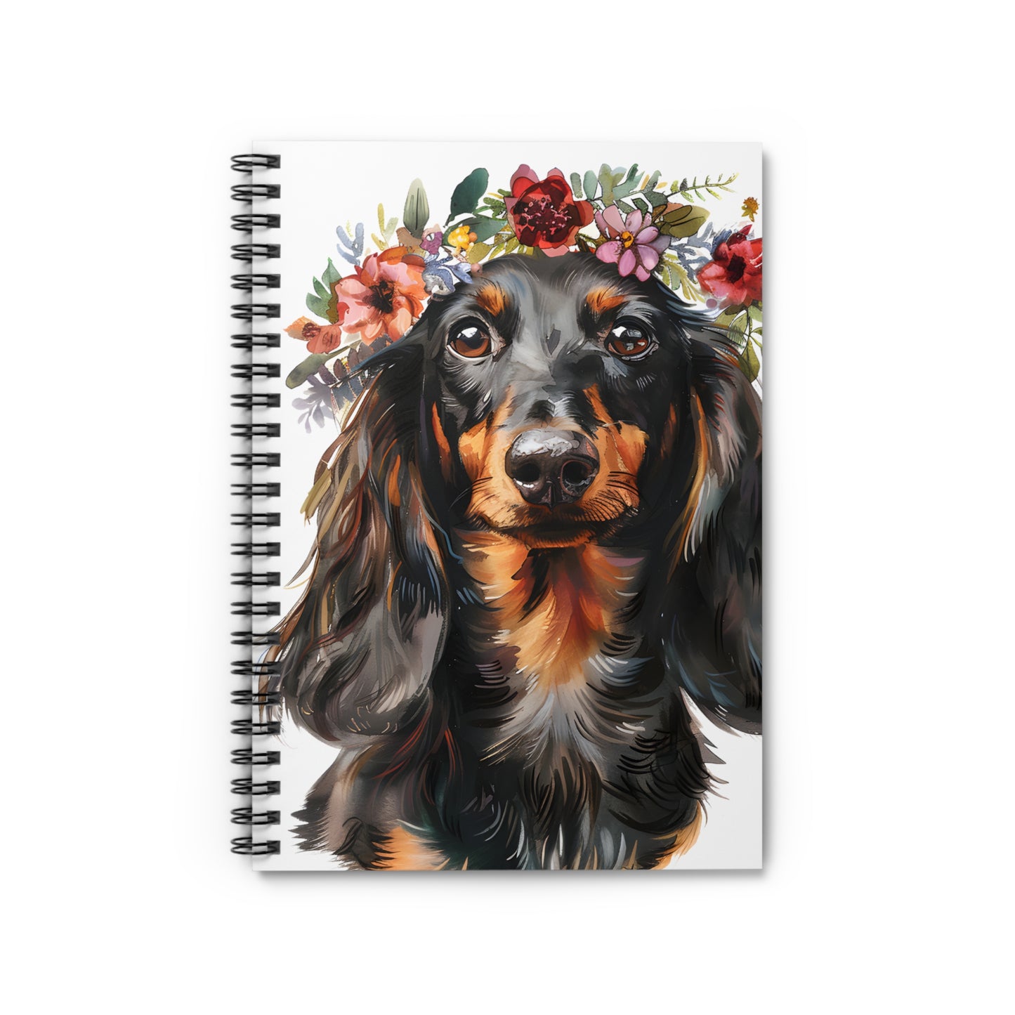 "Soft" Black & Tan Long-Haired Dachshund Ruled Line Spiral Notebook