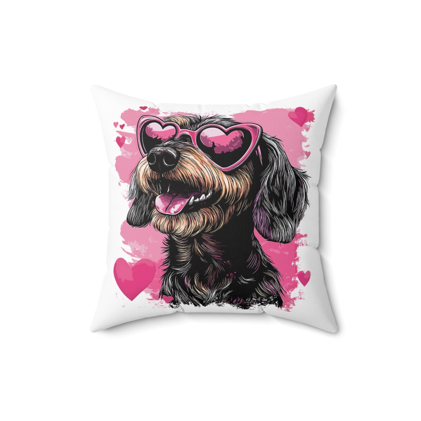 "Wired Heart" Wire-Haired Dachshund Square Throw Pillow