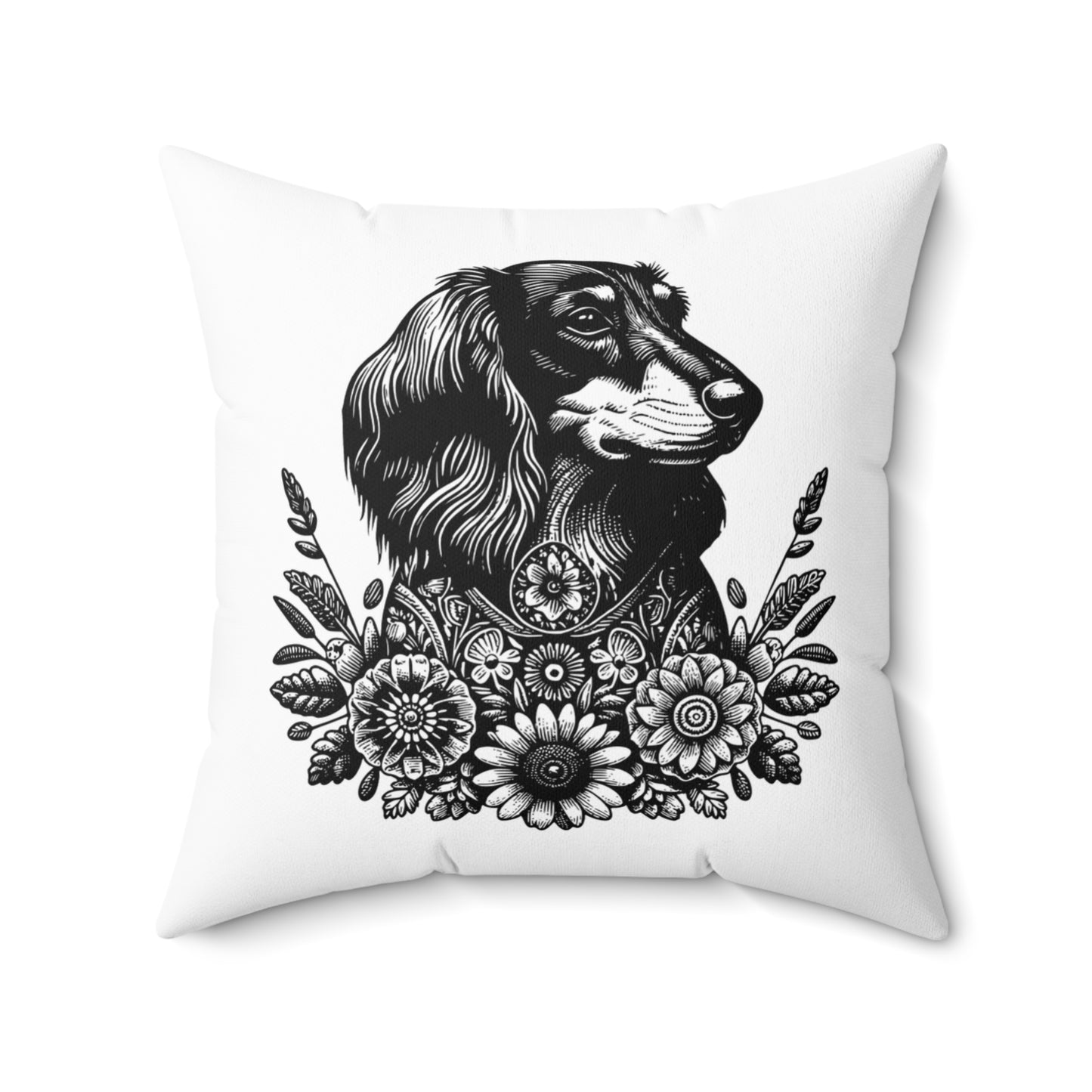 "Long Flora Throat" Long-Haired Dachshund Square Throw Pillow