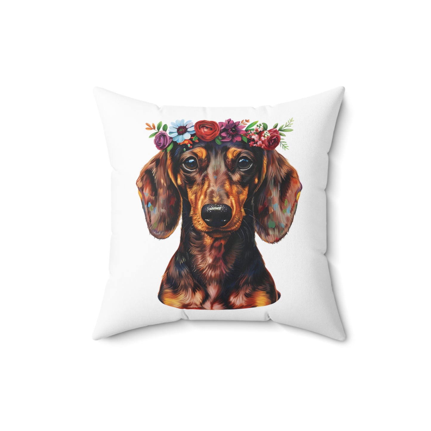 "Painted" Smooth-Haired Dachshund Square Throw Pillow