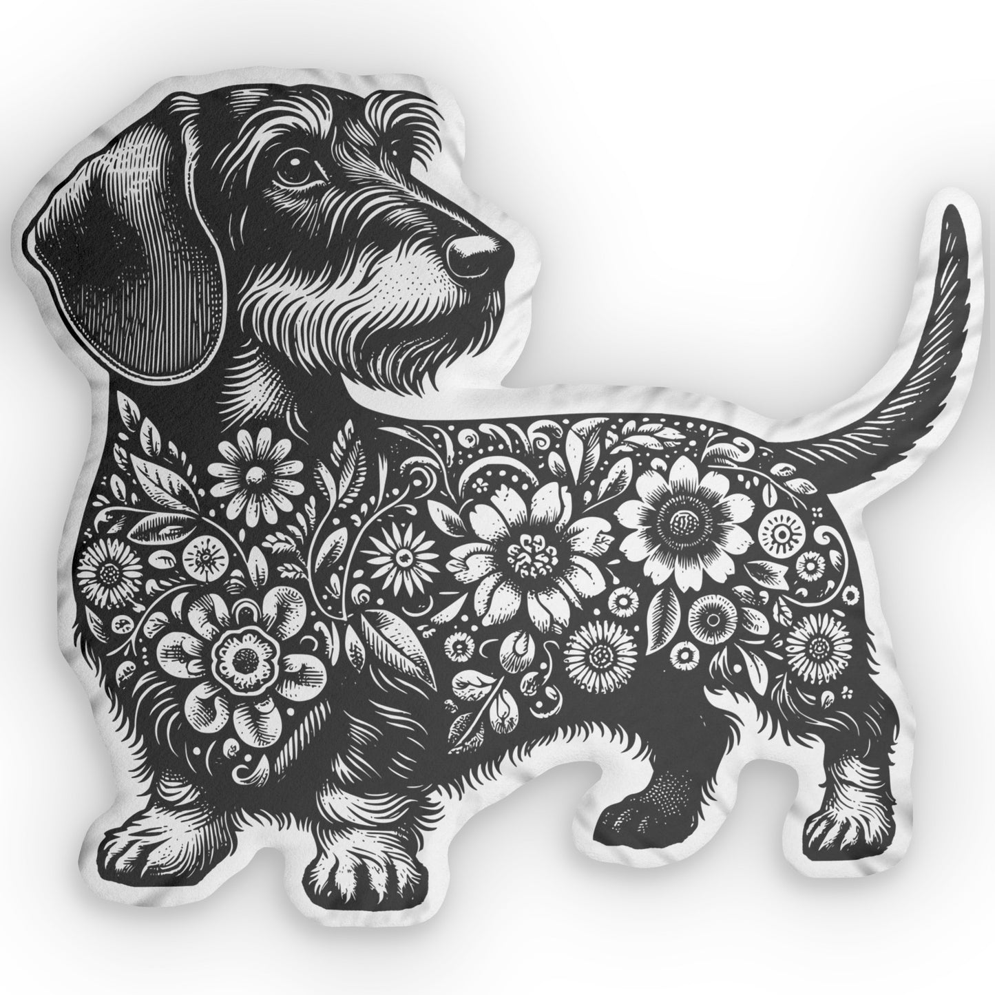 #10 Floral Print Wire-Haired Dachshund Custom-Shaped Pillow