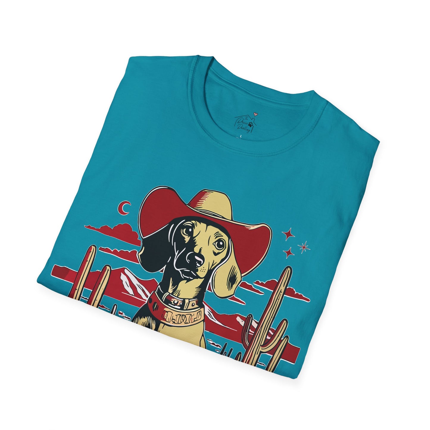 "Space Cowboy" Tan Smooth-Haired Dachshund Unisex Softstyle T-Shirt