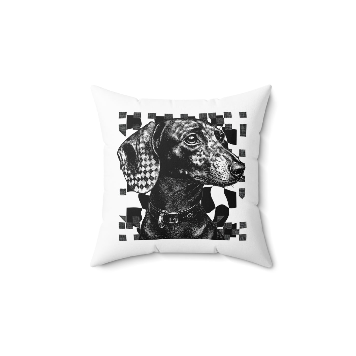 "Smooth Checked" Smooth-Haired Dachshund Square Throw Pillow