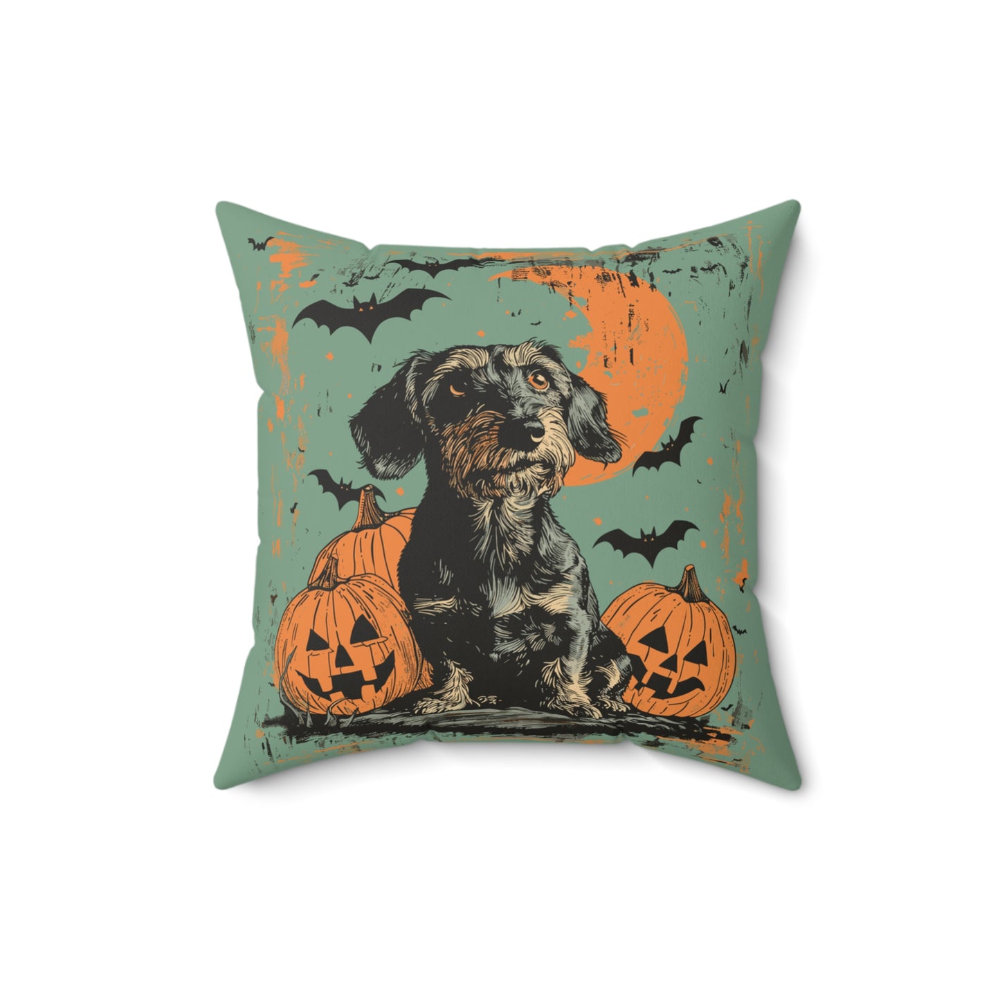 #34 Halloween Inspired Wire-Haired Dachshund Throw Pillow