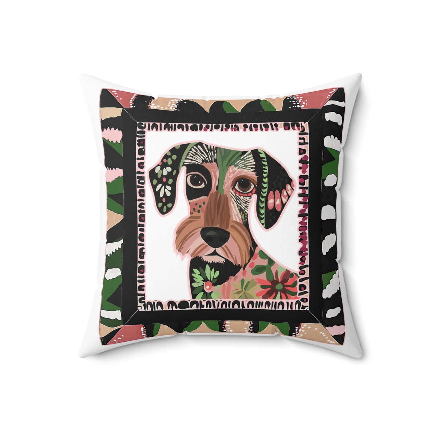 "Wired Wacky Frame" Wire-Haired Dachshund Square Throw Pillow