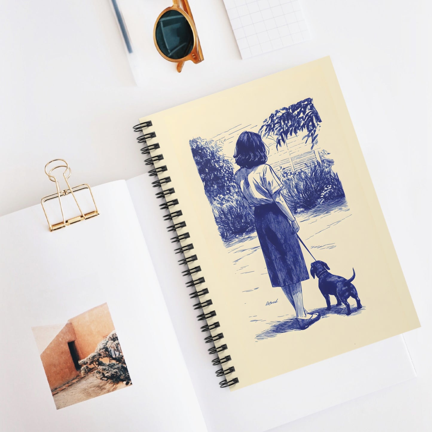 "Afternoon Walk" Black & Tan Smooth-Haired Dachshund Ruled Line Spiral Notebook