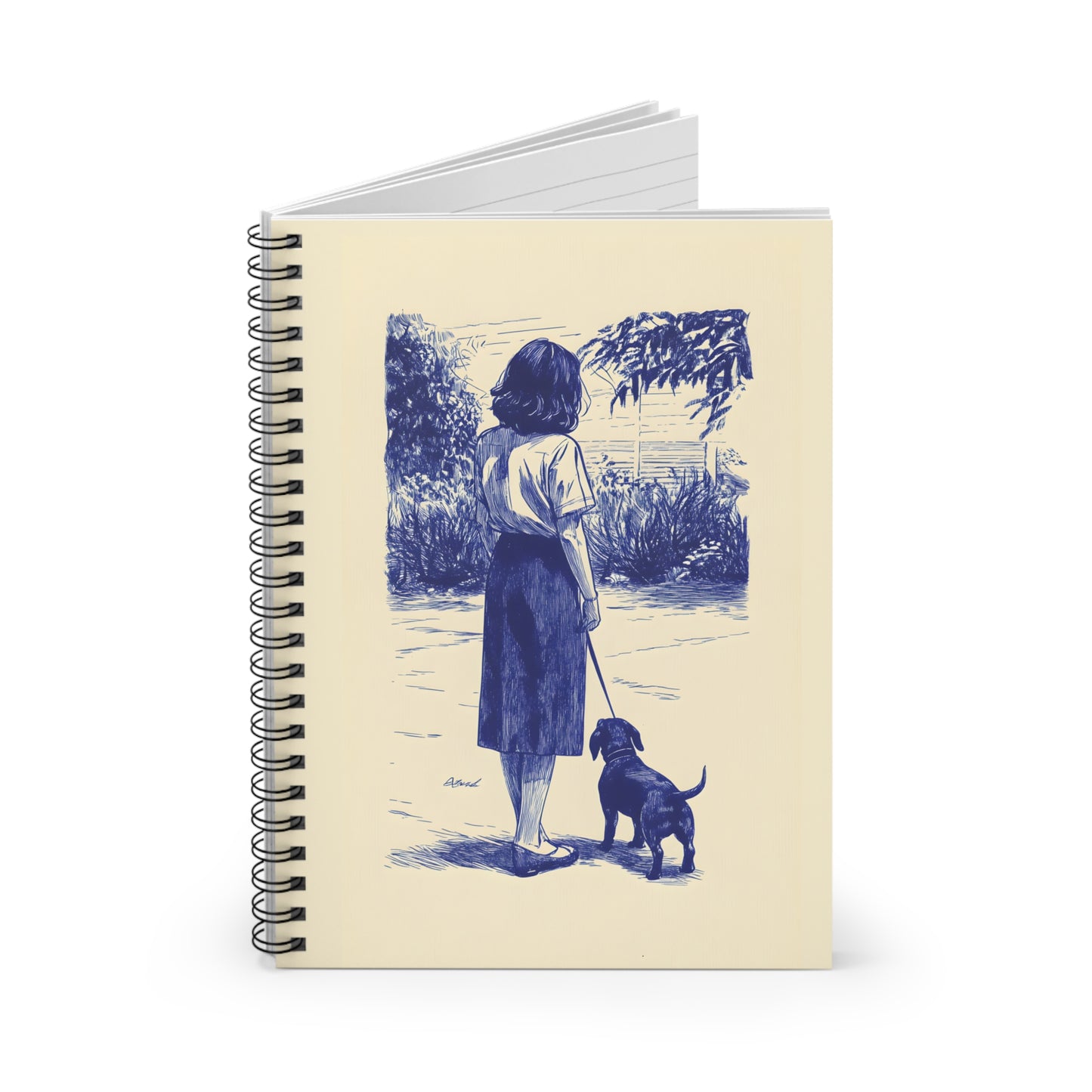 "Afternoon Walk" Black & Tan Smooth-Haired Dachshund Ruled Line Spiral Notebook