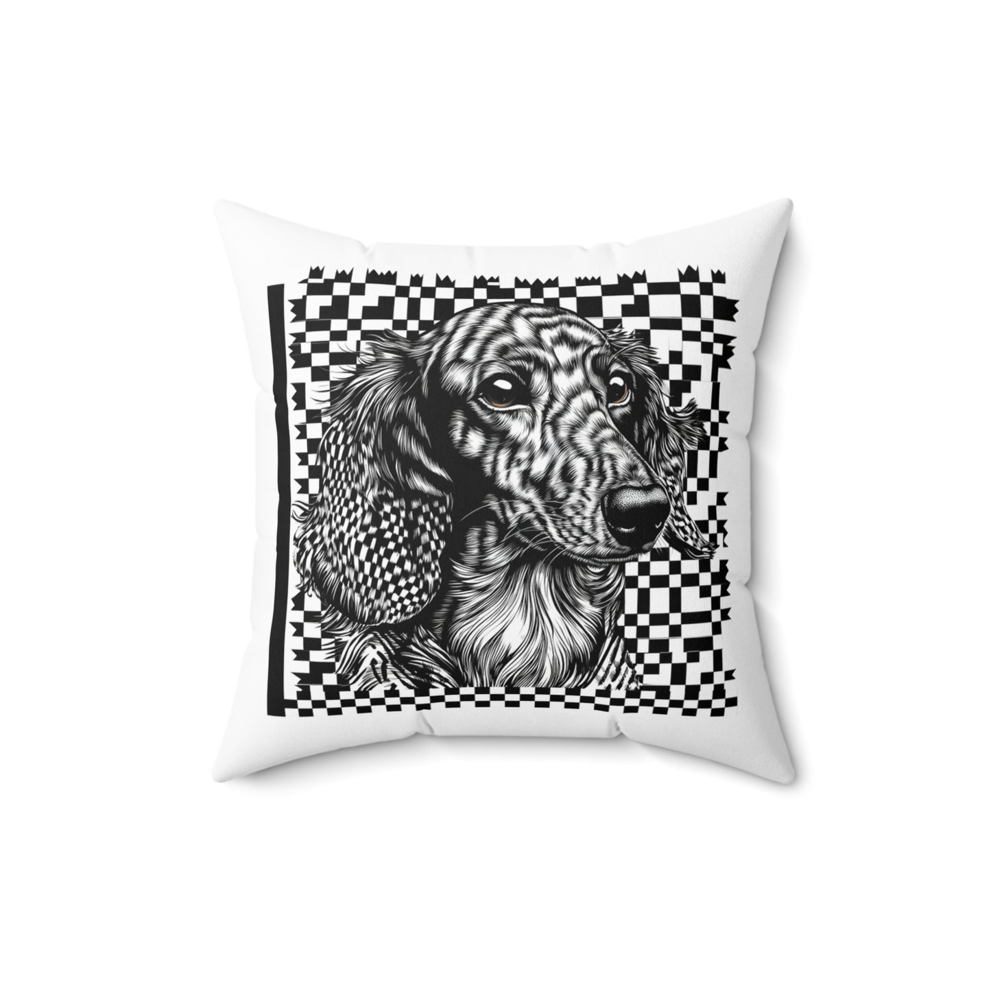 "Long Checked" Long-Haired Dachshund Square Throw Pillow