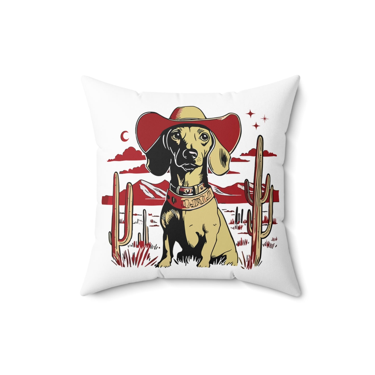 "Space Cowboy" Smooth-Haired Dachshund Square Throw Pillow