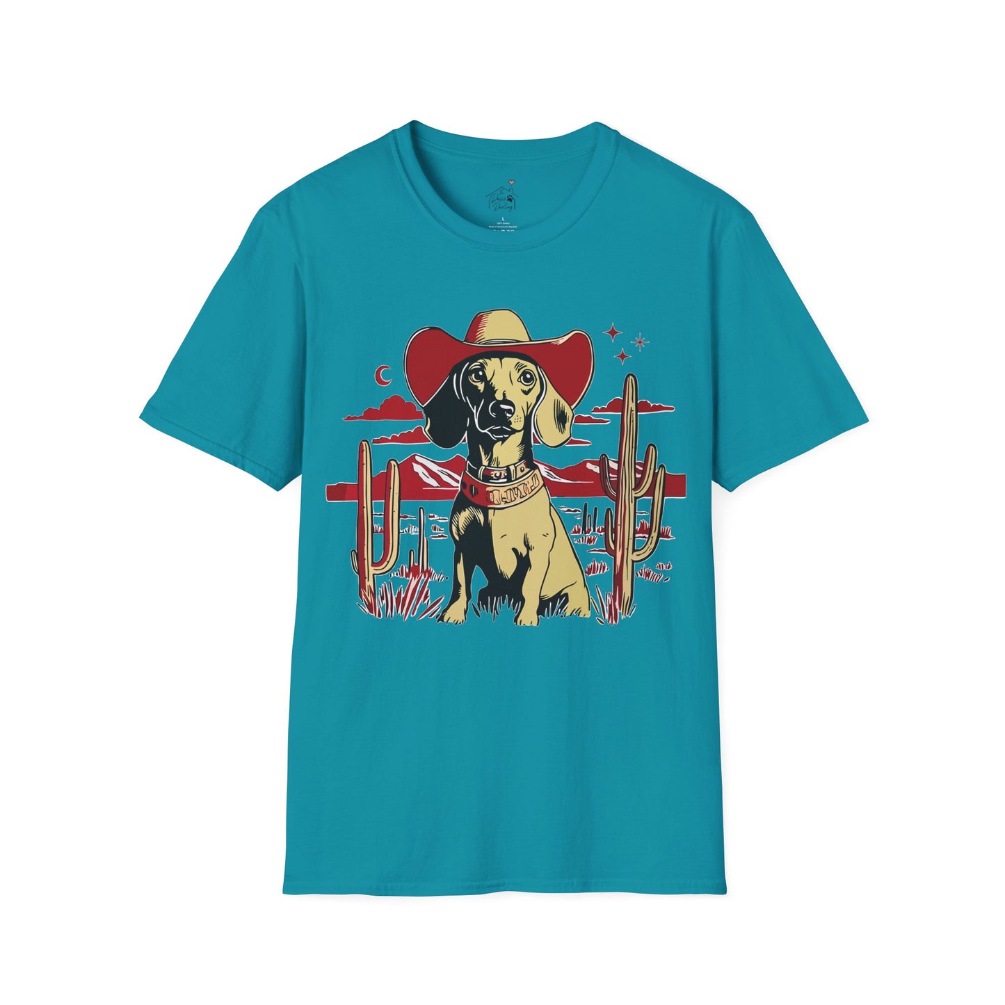"Space Cowboy" Tan Smooth-Haired Dachshund Unisex Softstyle T-Shirt