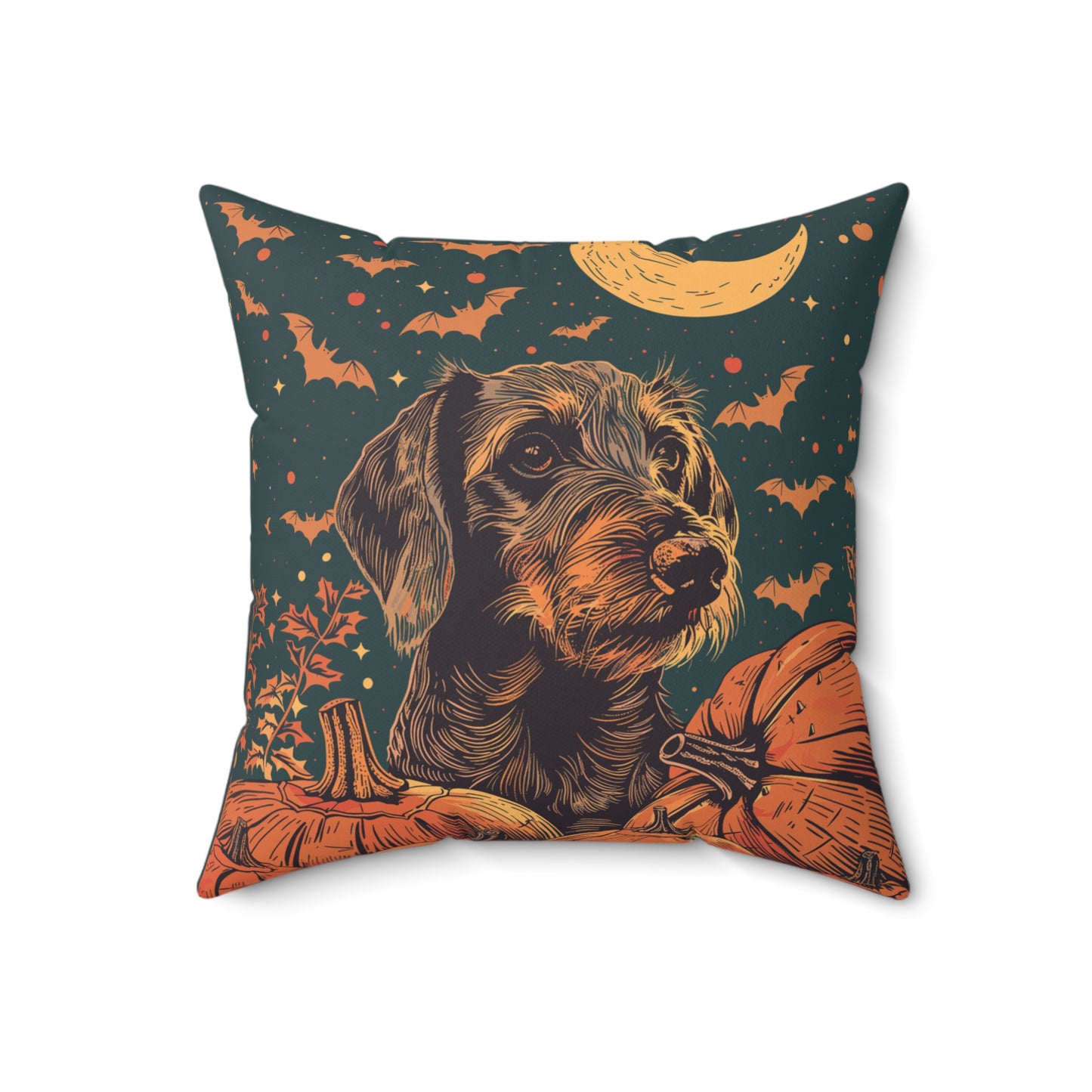 #28 Halloween Inspired Wire-Haired Dachshund Throw Pillow