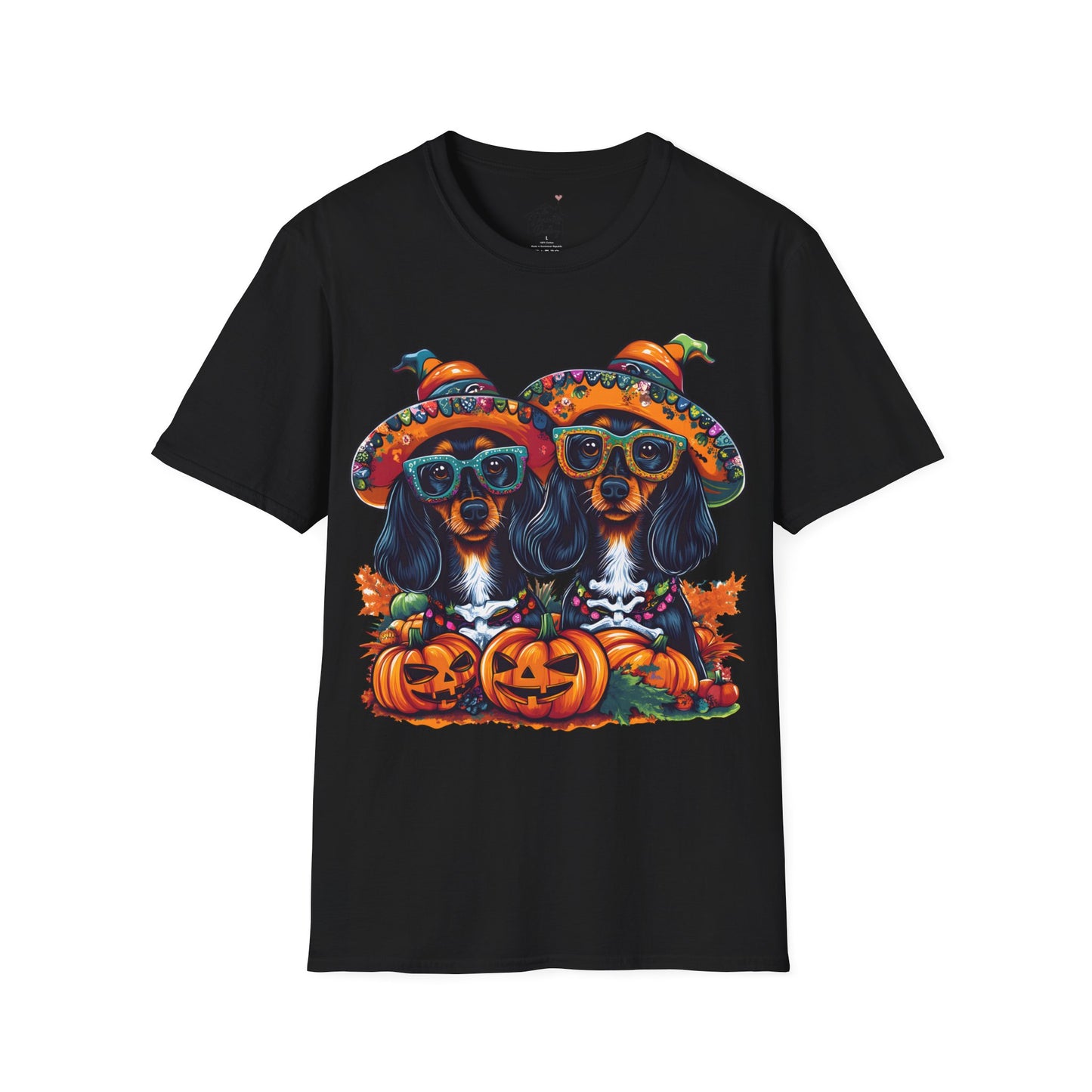 "We Like To Party" Black and Tan Long-Haired Dachshund Halloween Unisex Softstyle T-Shirt