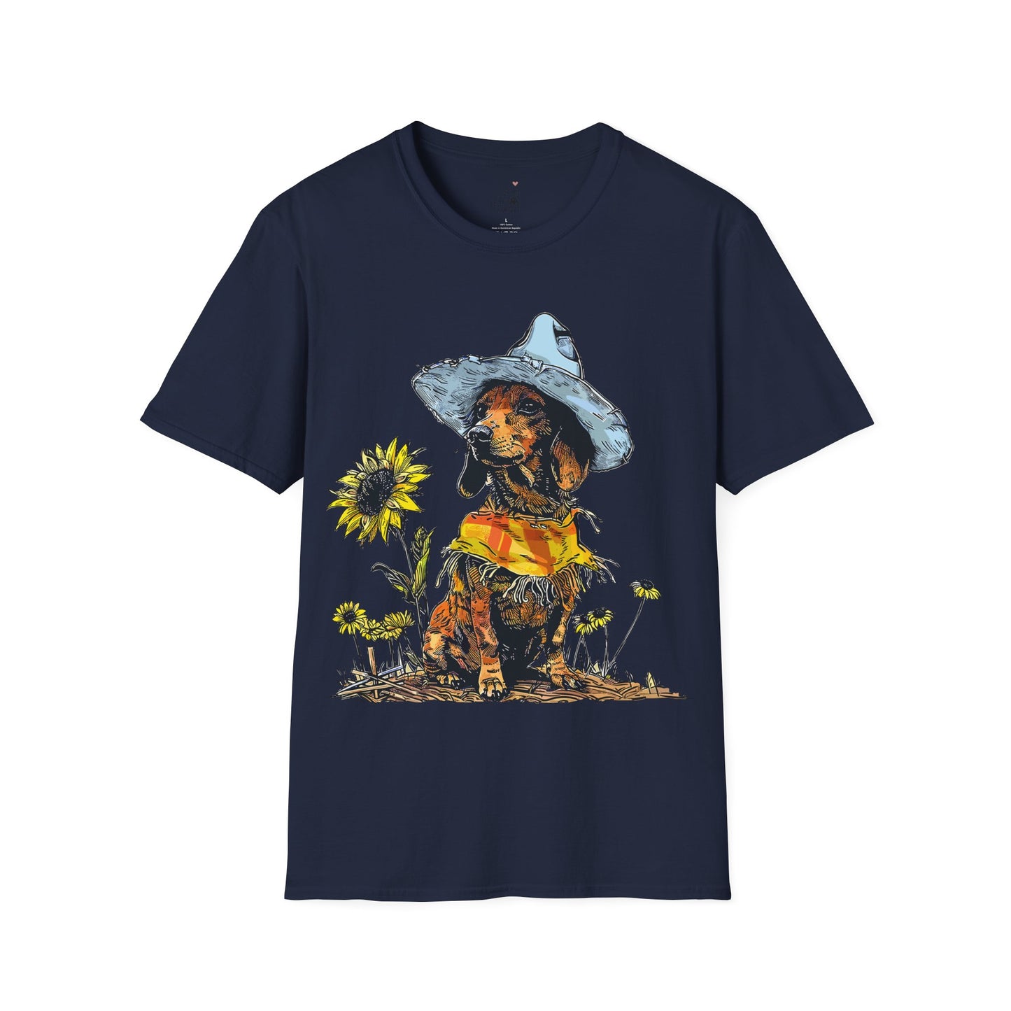 "Sunflowers" Tan Smooth-Haired Dachshund Unisex Softstyle T-Shirt
