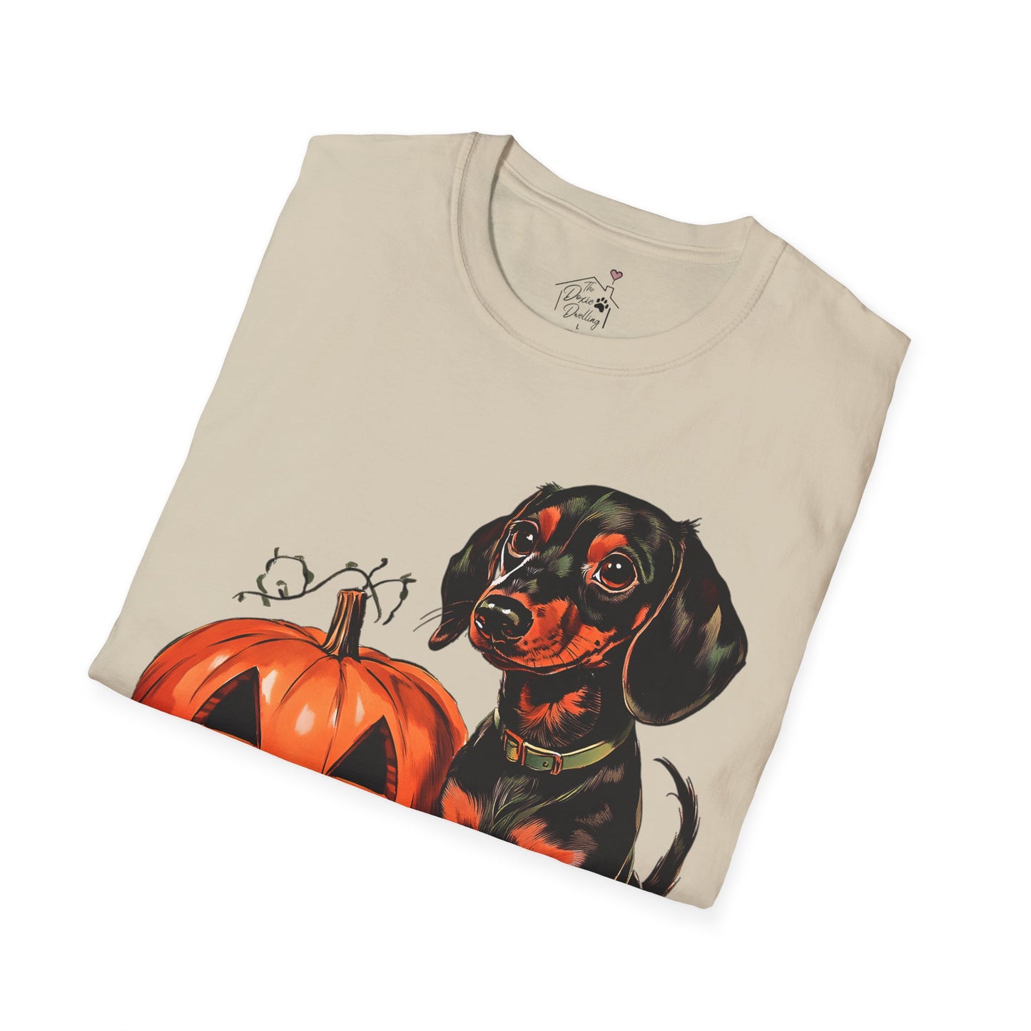 "Season's Greetings" Black and Tan Smooth-Haired Dachshund Halloween Unisex Softstyle T-Shirt
