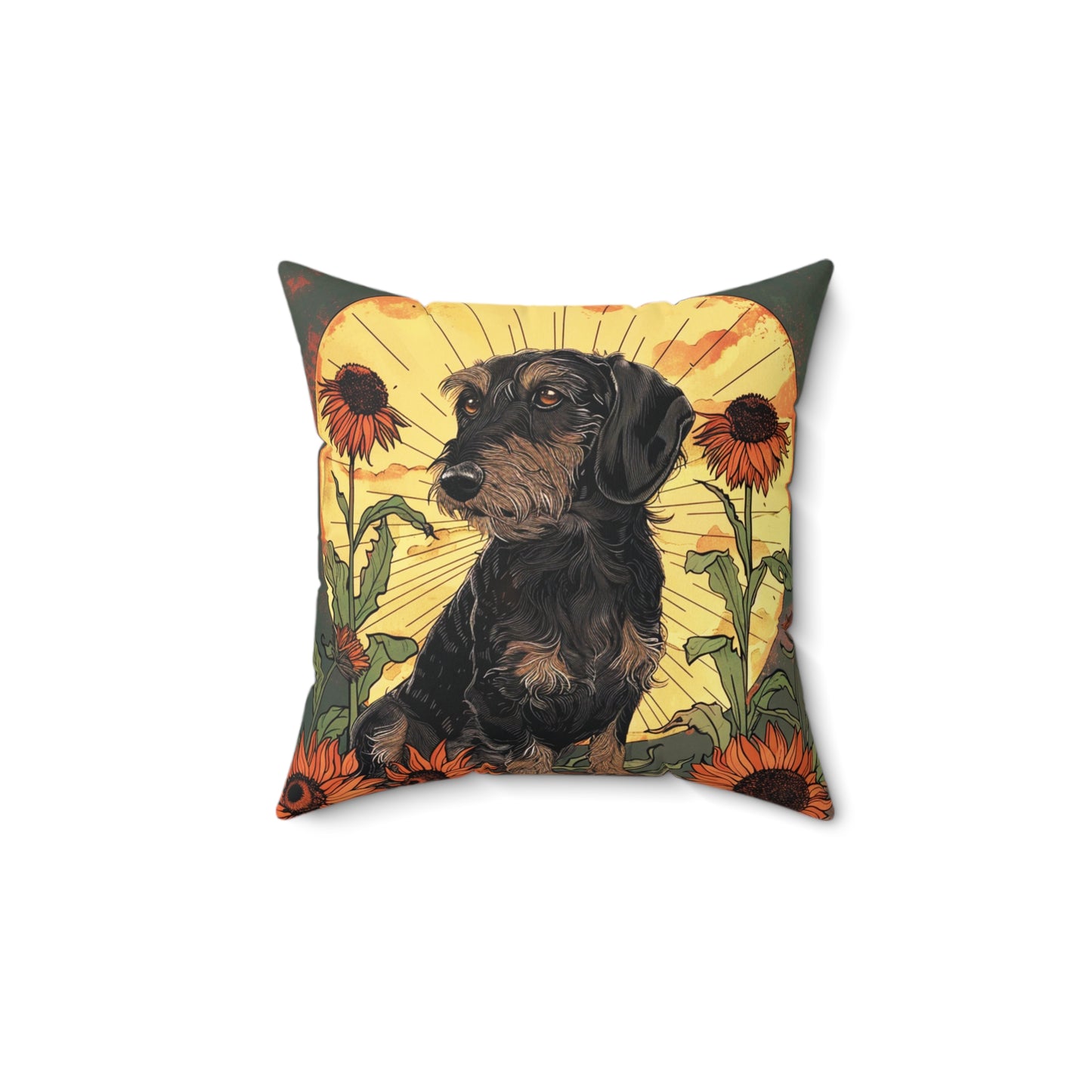 "Moody" Wire-Haired Dachshund Square Throw Pillow