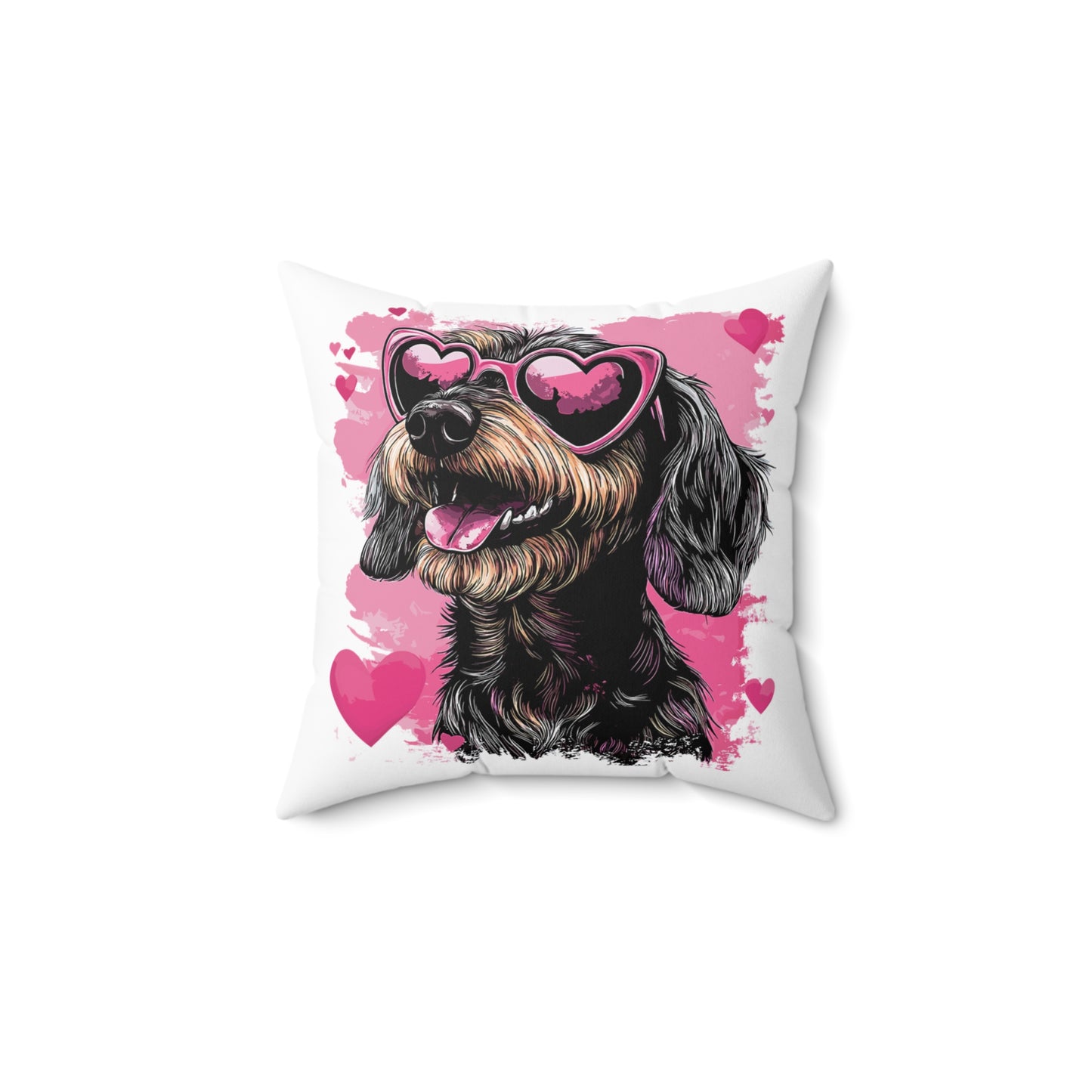 "Wired Heart" Wire-Haired Dachshund Square Throw Pillow