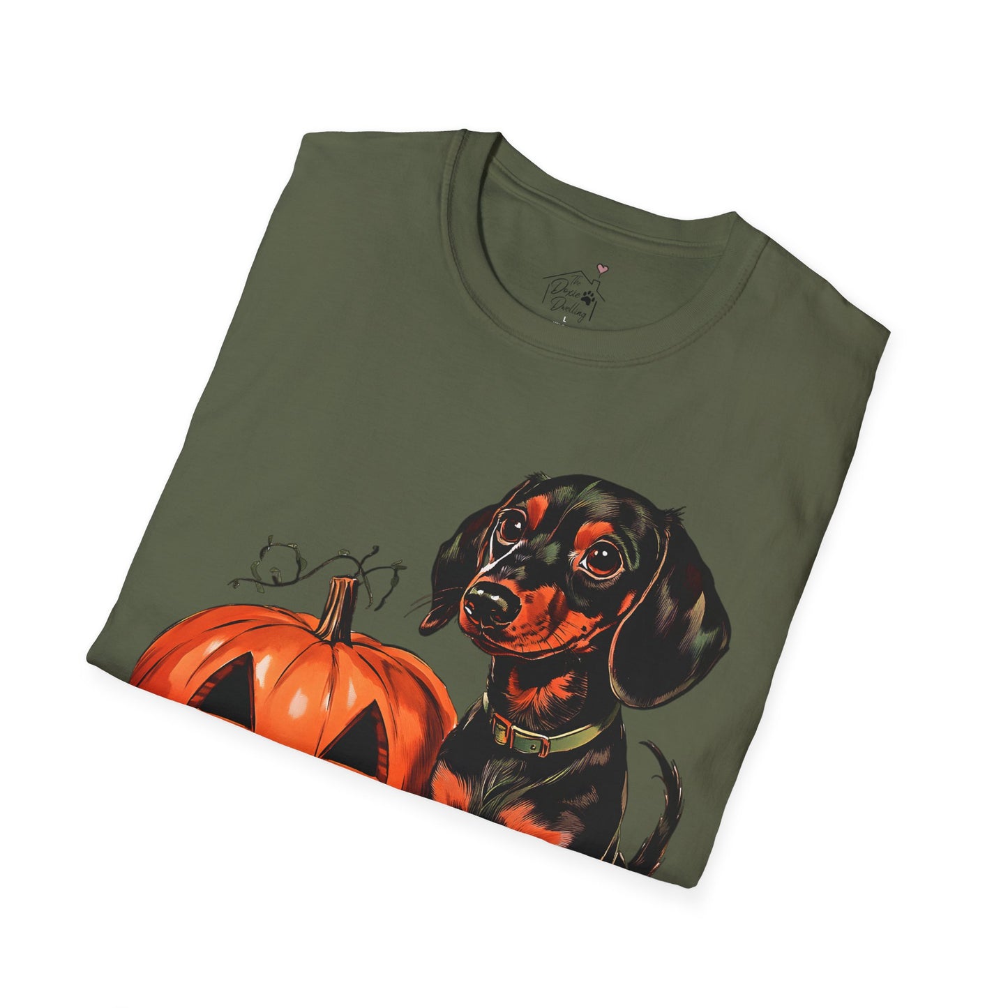 "Season's Greetings" Black and Tan Smooth-Haired Dachshund Halloween Unisex Softstyle T-Shirt