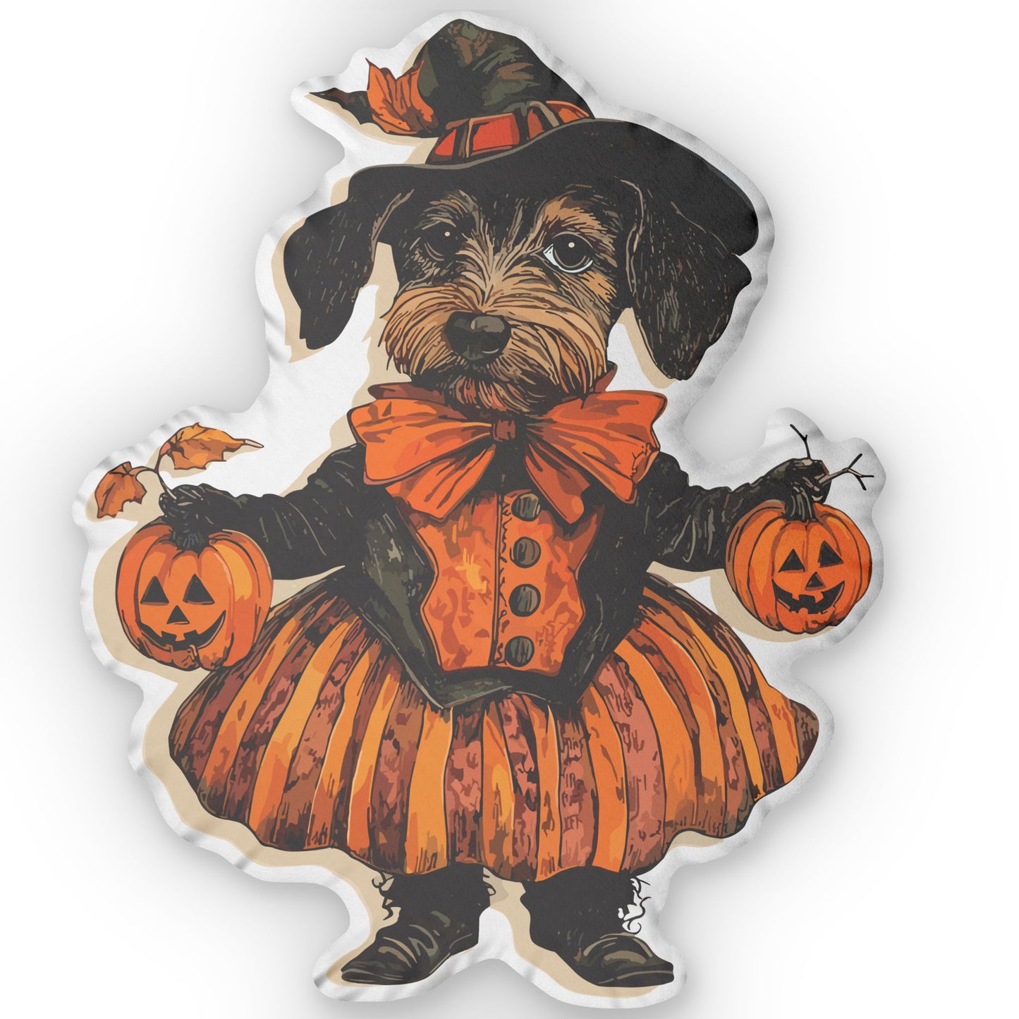 #33 Vintage Halloween Inspired Wire-Haired Dachshund Custom Shaped Pillow