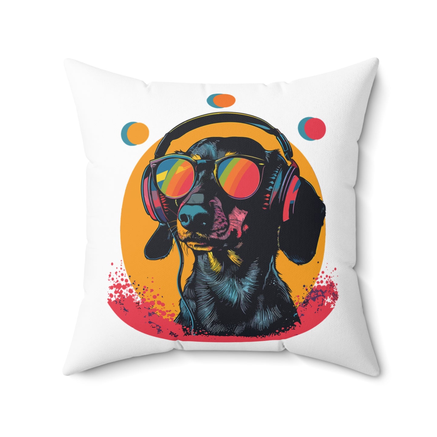 "Groove On" Black & Tan Smooth-Haired Dachshund Square Throw Pillow