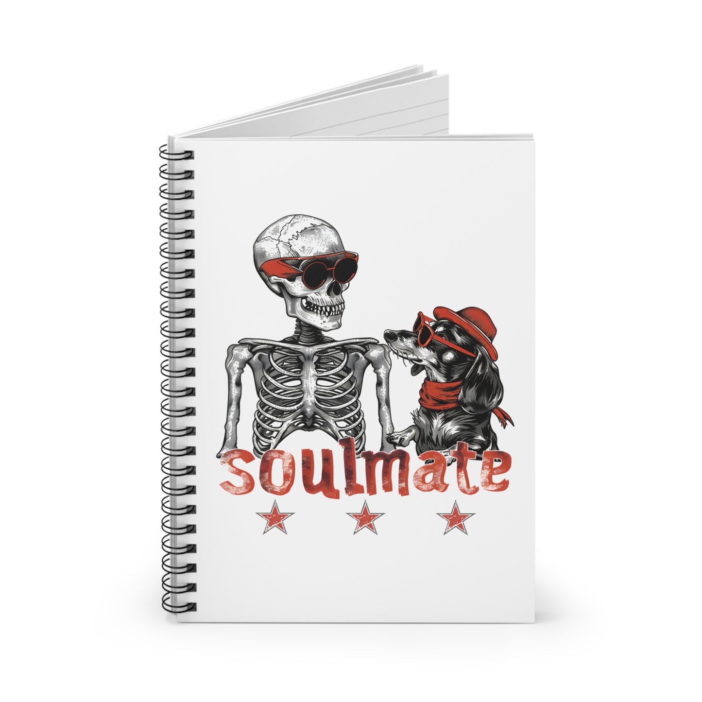 "Soulmate Bros" Long-Haired Dachshund Ruled Line Spiral Notebook