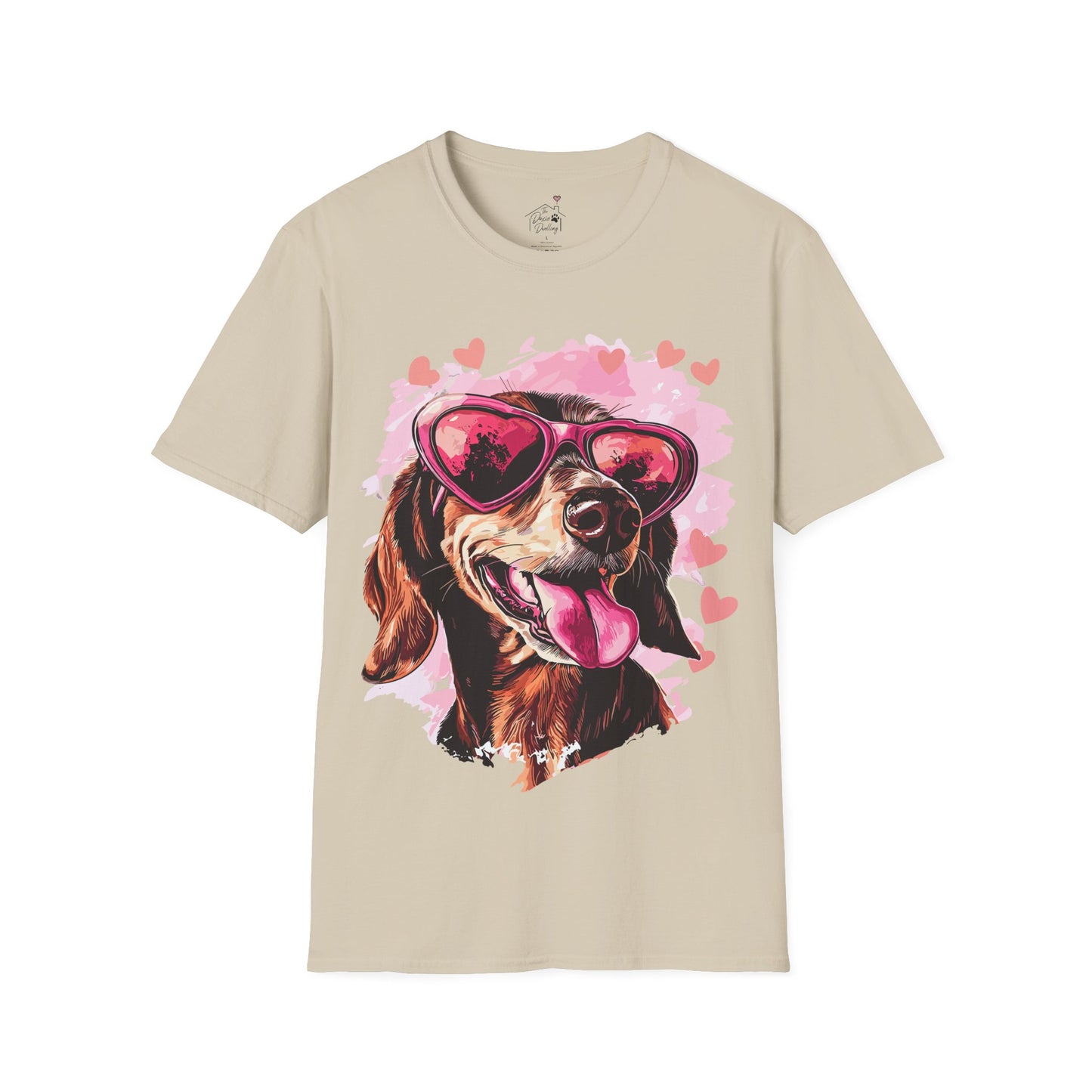 "Tanned Hearts" Tan Smooth-Haired Dachshund Unisex Softstyle T-Shirt