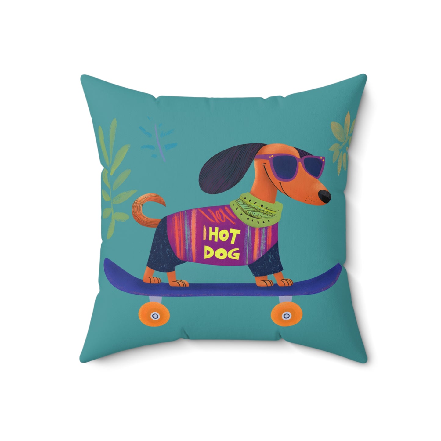 "Hot Dog" Smooth-Haired Dachshund Square Throw Pillow