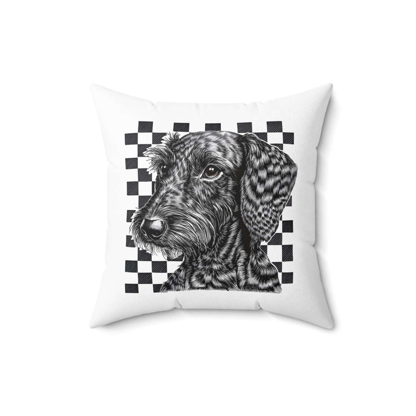 "Wired Check" Wire-Haired Dachshund Square Throw Pillow