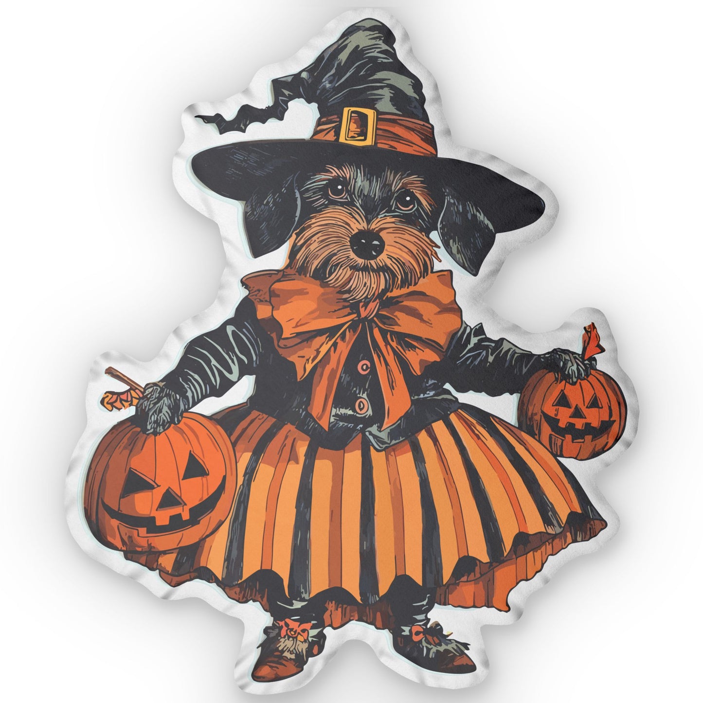 #27 Vintage Halloween Inspired Wire-Haired Dachshund Custom Shaped Pillow