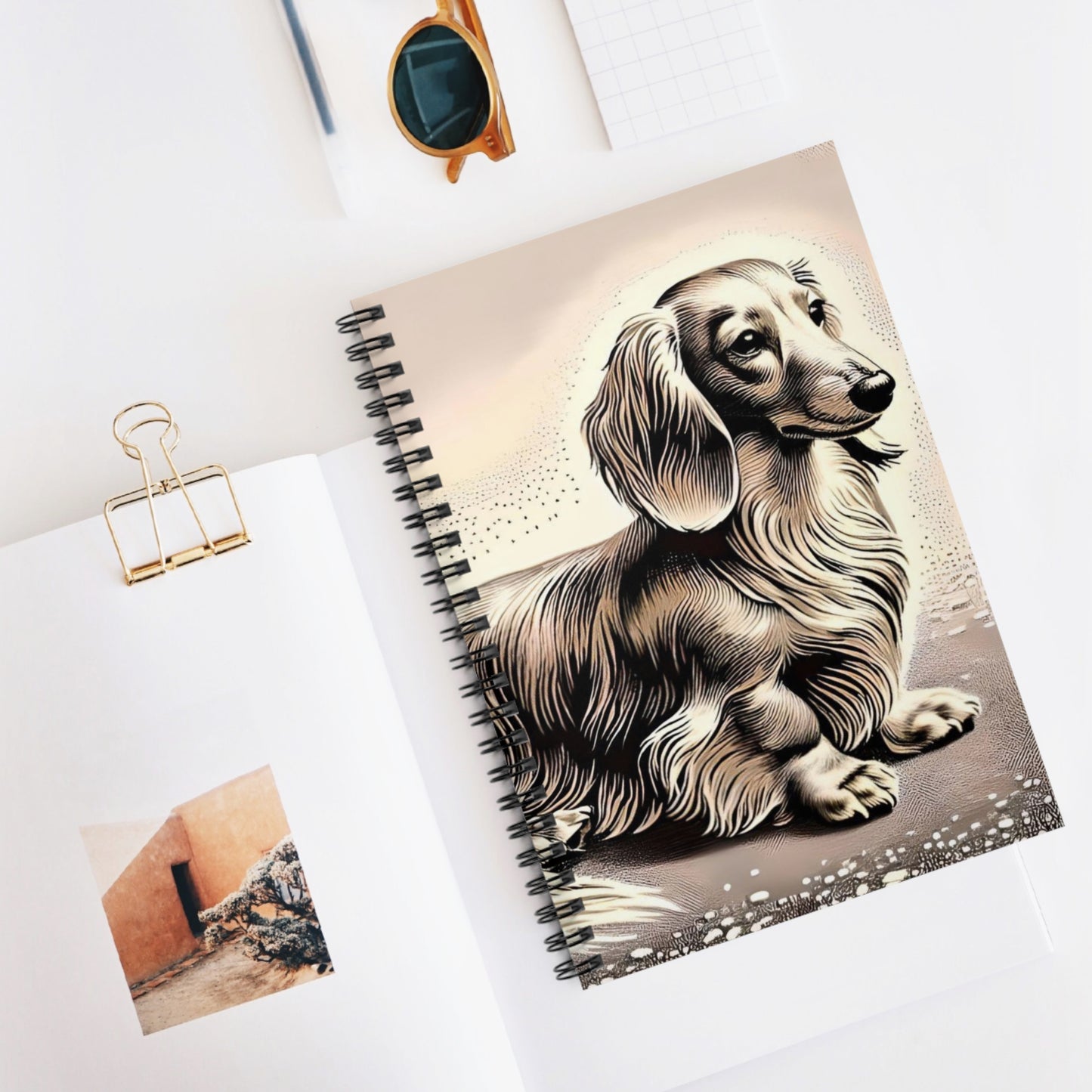 "Oatmeal" Cream-Colored Long-Haired Dachshund Ruled Line Spiral Notebook