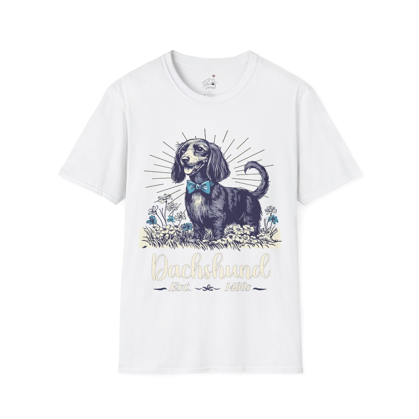 "Circa" Black & Tan Long-Haired Dachshund Unisex Softstyle T-Shirt