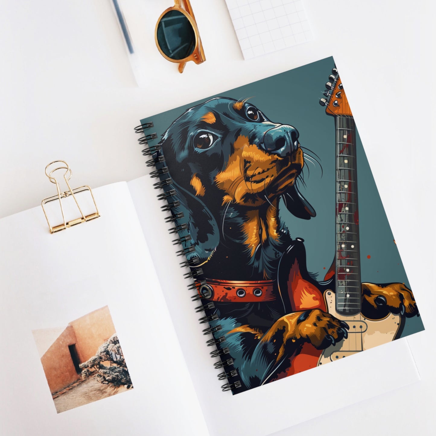 "Rock On" Black & Tan Smooth-Haired Dachshund Ruled Line Spiral Notebook