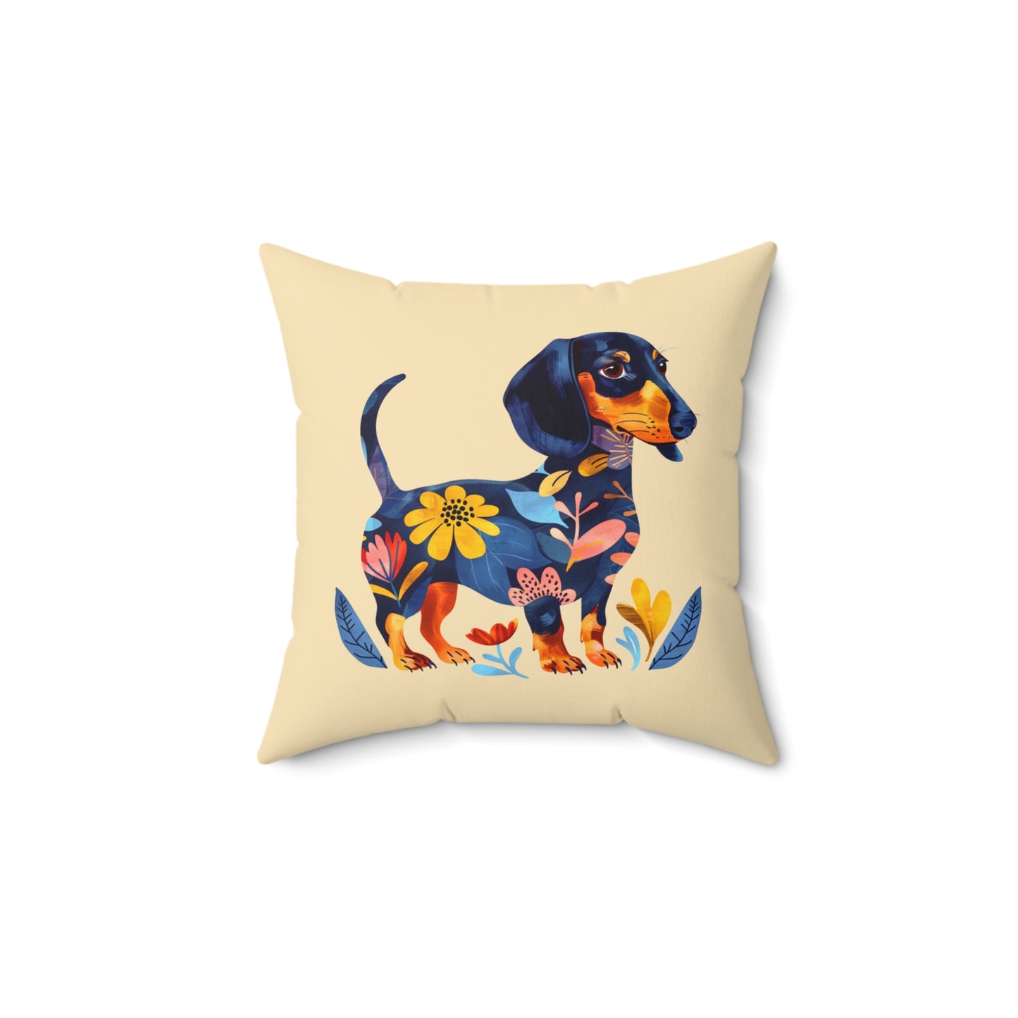 "Pretty" Black & Tan Smooth-Haired Dachshund Square Throw Pillow