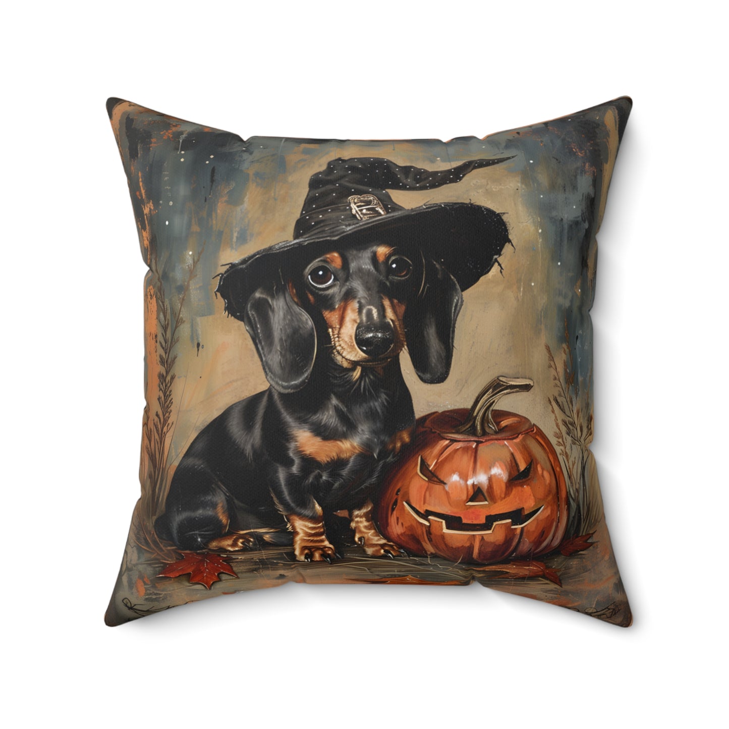 #5 Halloween Inspired Black & Tan Smooth-Haired Dachshund Throw Pillow