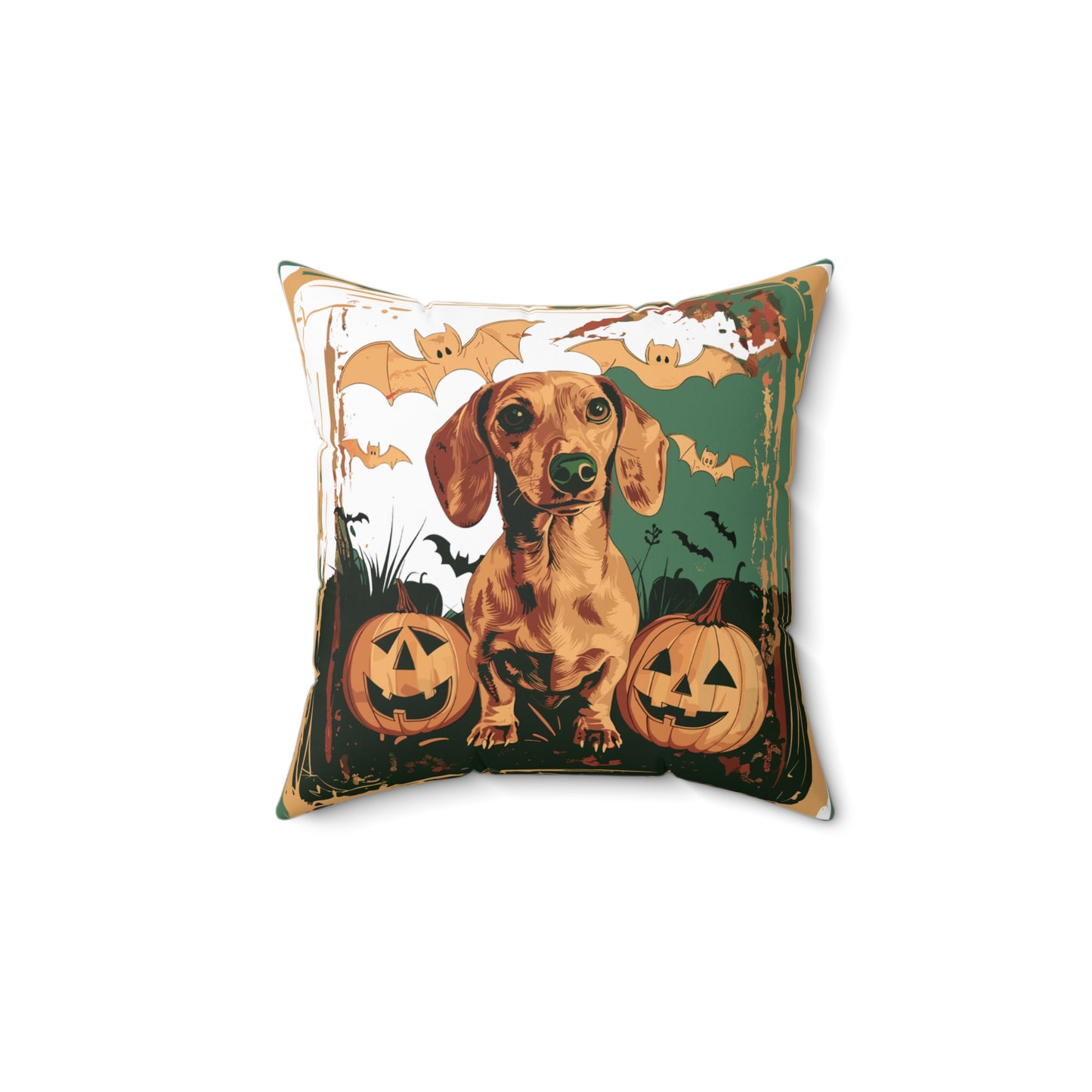 #6 Halloween Inspired Tan Smooth-Haired Dachshund Throw Pillow