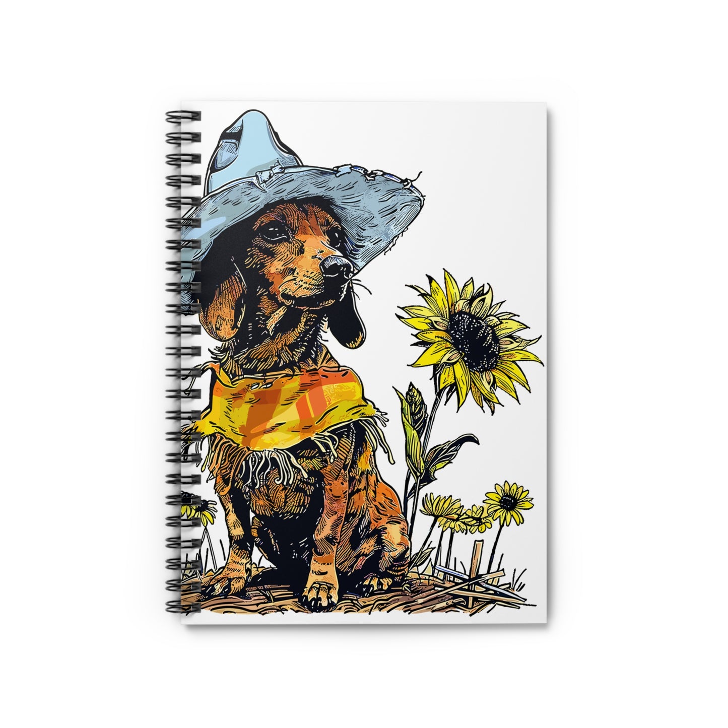 "Sunflowers" Tan Smooth-Haired Dachshund Ruled Line Spiral Notebook