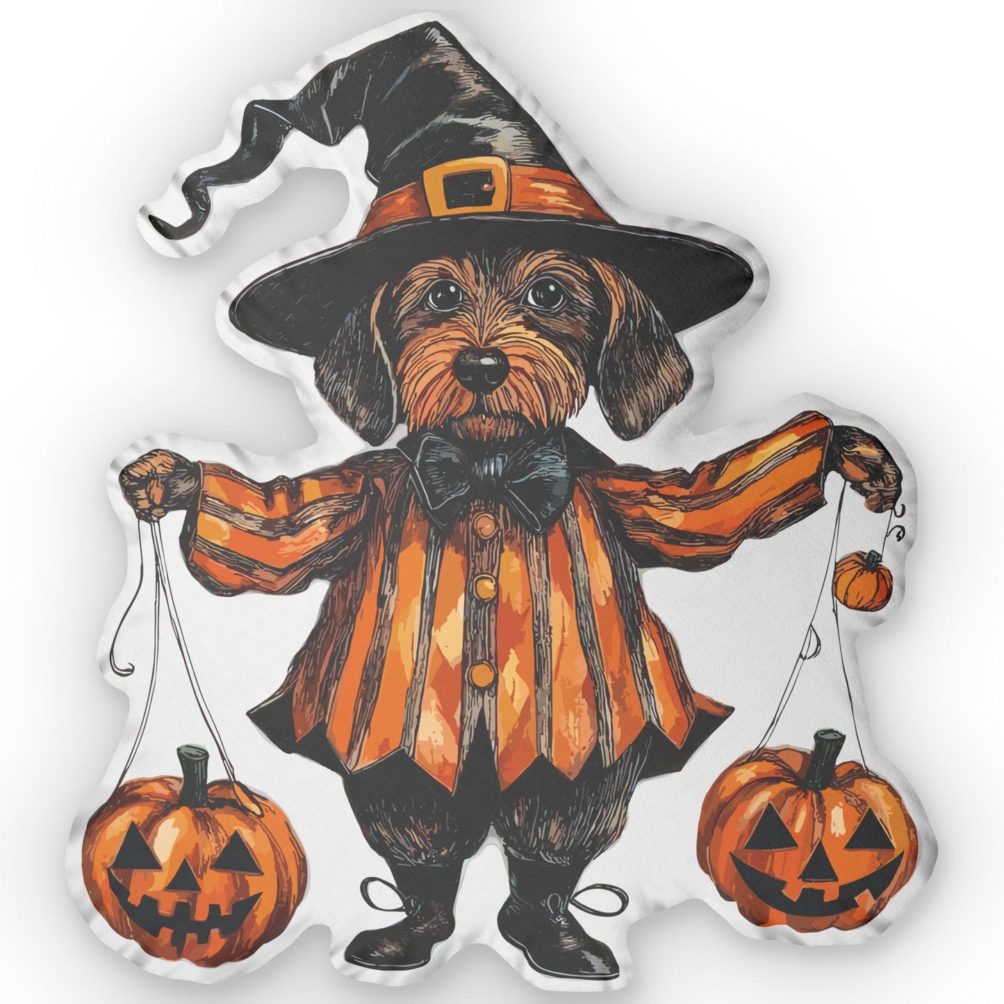 #32 Vintage Halloween Inspired Wire-Haired Dachshund Custom Shaped Pillow