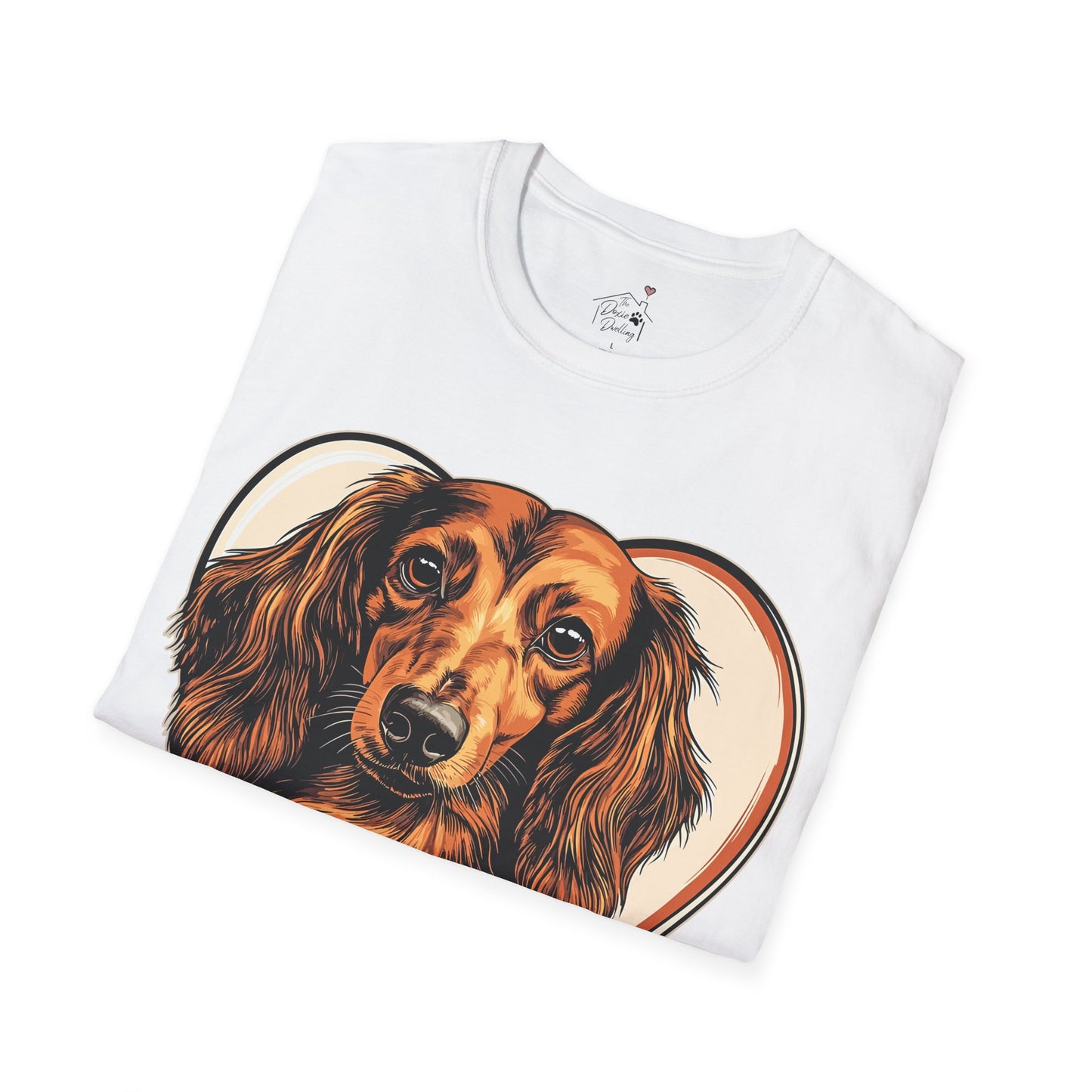 "Doxie Love" Red/Tan Long-Haired Dachshund Unisex Softstyle T-Shirt