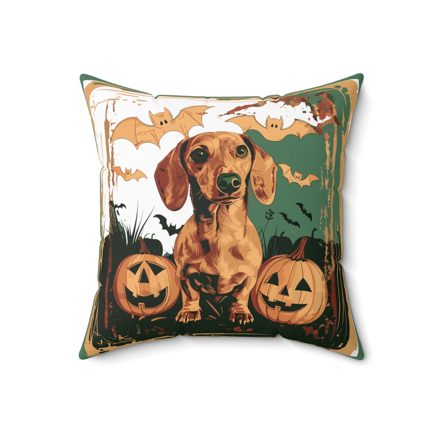 #6 Halloween Inspired Tan Smooth-Haired Dachshund Throw Pillow