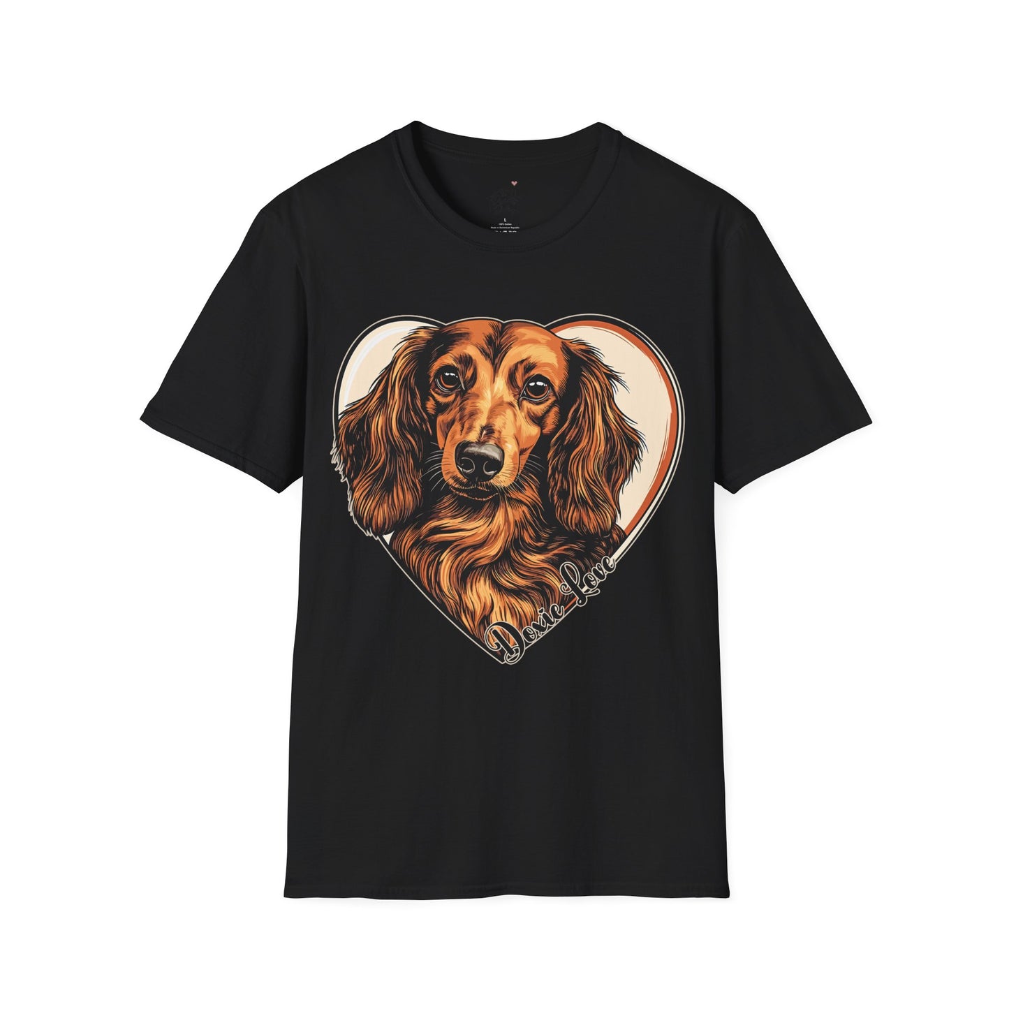 "Doxie Love" Red/Tan Long-Haired Dachshund Unisex Softstyle T-Shirt