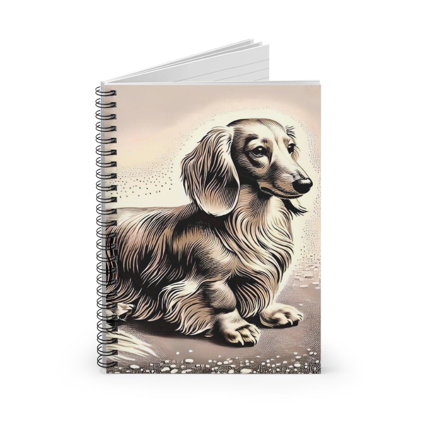 "Oatmeal" Cream-Colored Long-Haired Dachshund Ruled Line Spiral Notebook