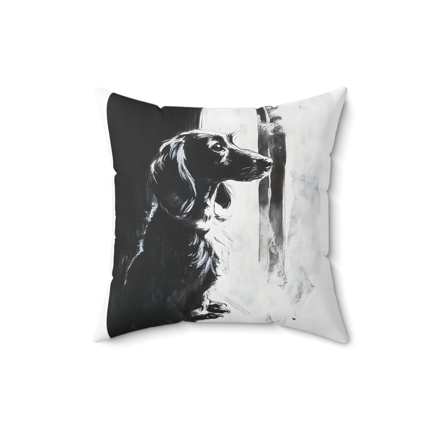 "Window Pane" Long-Haired Dachshund Square Throw Pillow