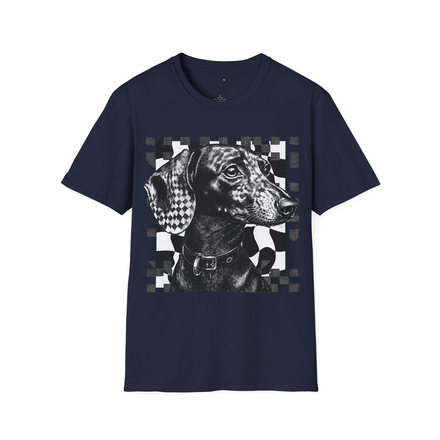 "Smooth Checked" Black & Tan Smooth-Haired Dachshund Unisex Softstyle T-Shirt