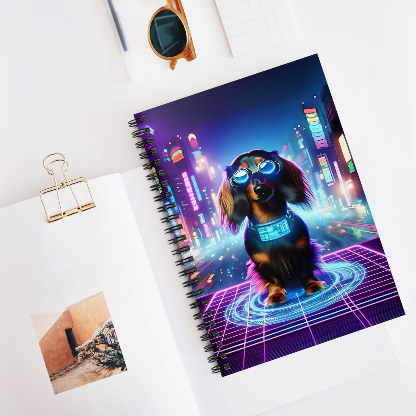 "The Circuit" Black & Tan Long-Haired Dachshund Ruled Line Spiral Notebook