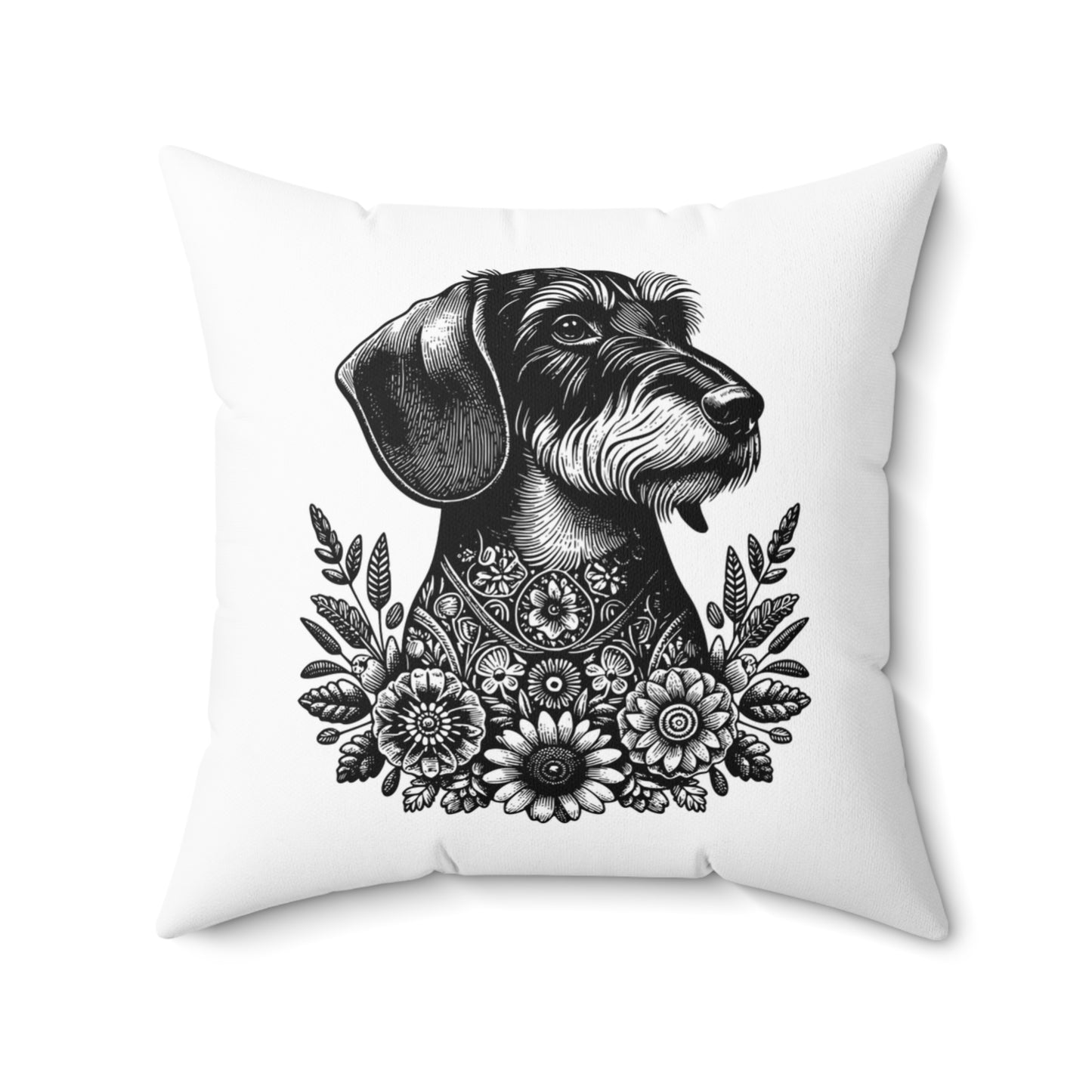 "Wire Flora Throat" Wire-Haired Dachshund Square Throw Pillow