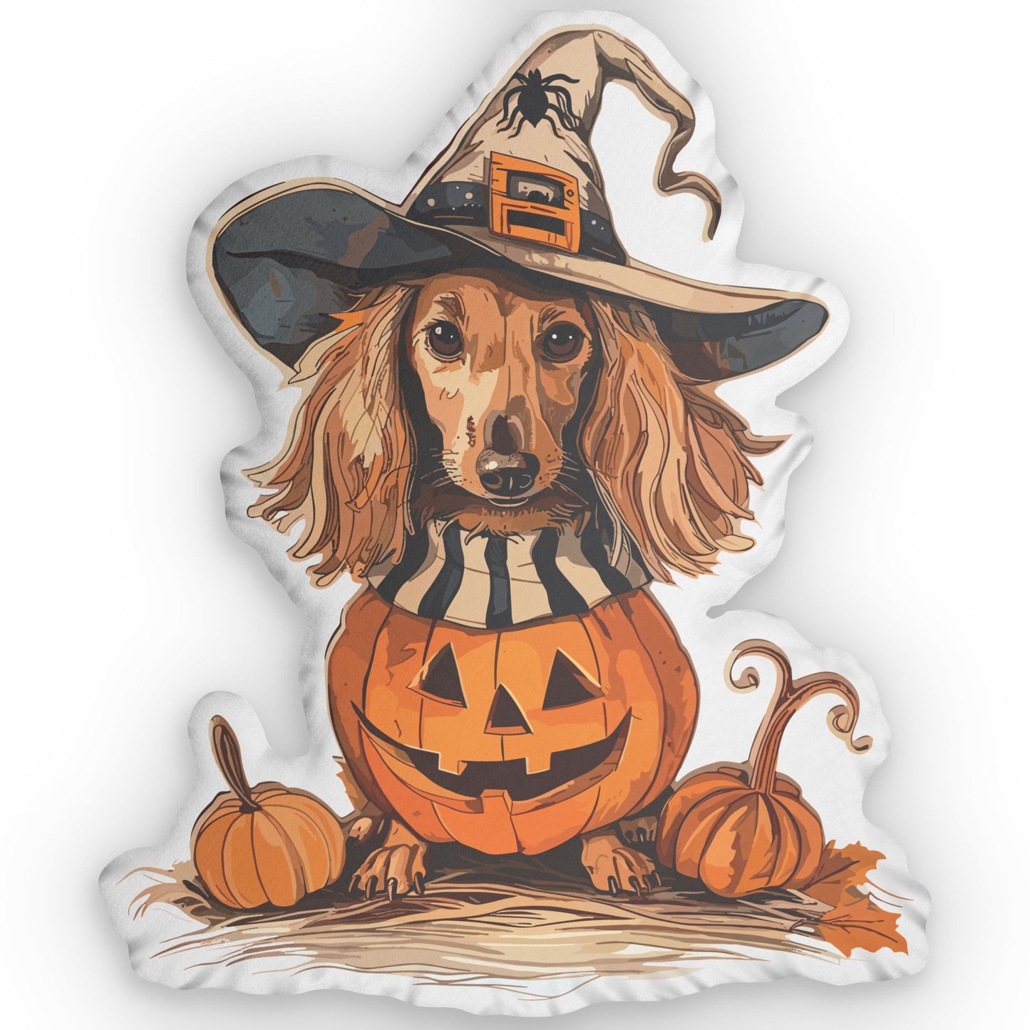 #21 Vintage Halloween Inspired Black & Tan Smooth-Haired Dachshund Custom Shaped Pillow