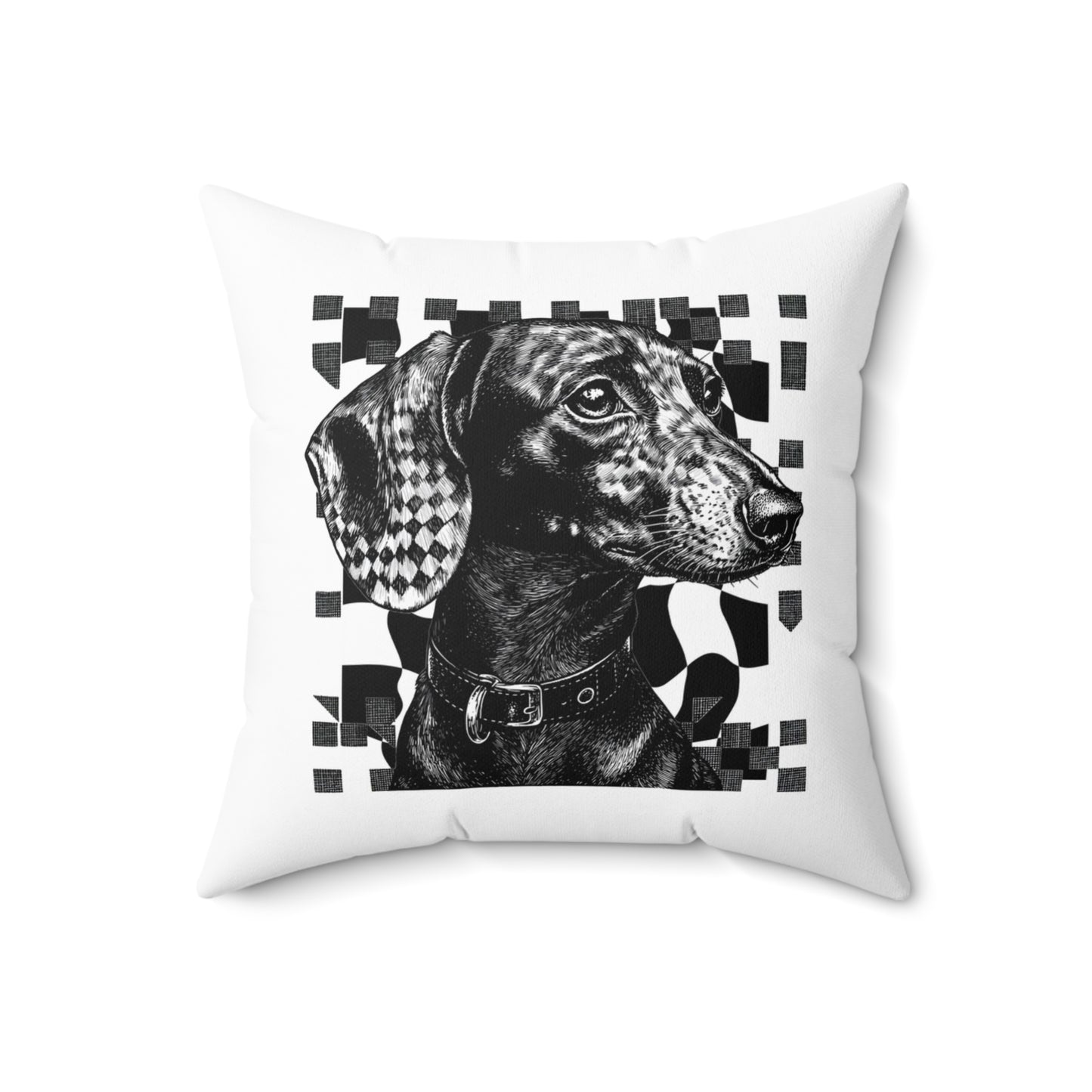 "Smooth Checked" Smooth-Haired Dachshund Square Throw Pillow