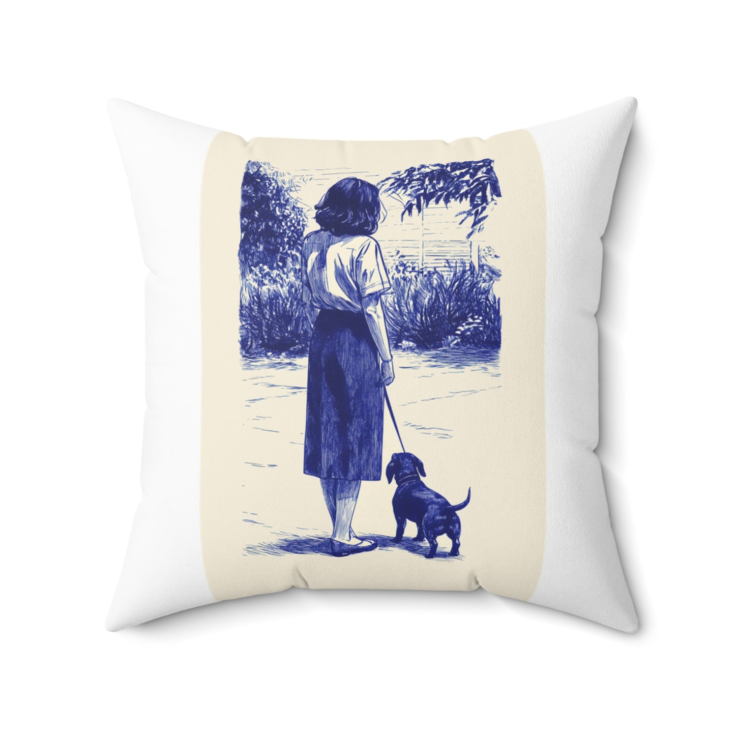 "Afternoon Walk" Smooth-Haired Dachshund Square Throw Pillow