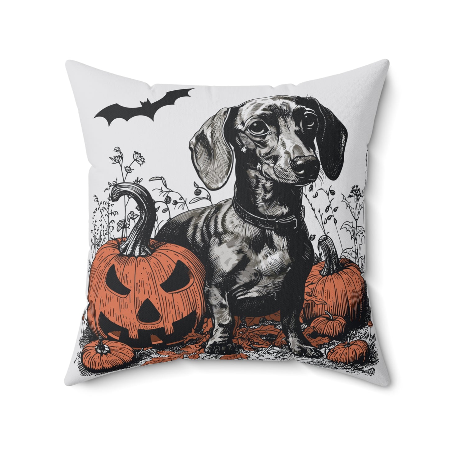#2 Halloween Inspired Tan Smooth-Haired Dachshund Throw Pillow